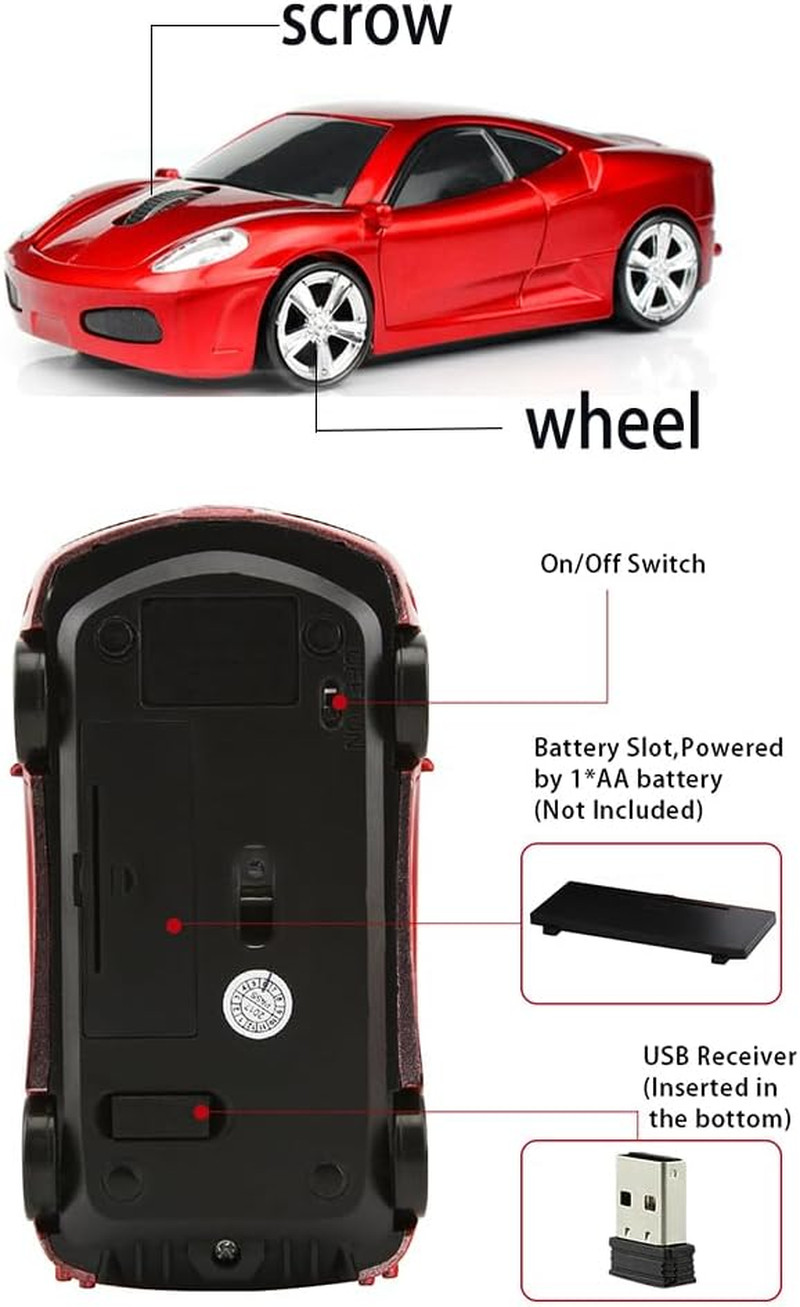 Wireless Mouse Sports Car Mouse Computer Optical Mice for PC Laptop MAC (Light B