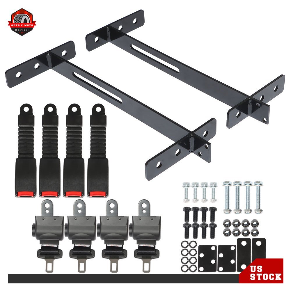 for EZGO Yamaha Club Car 4 Retractable Golf Cart Seat Belts and Bracket Kit