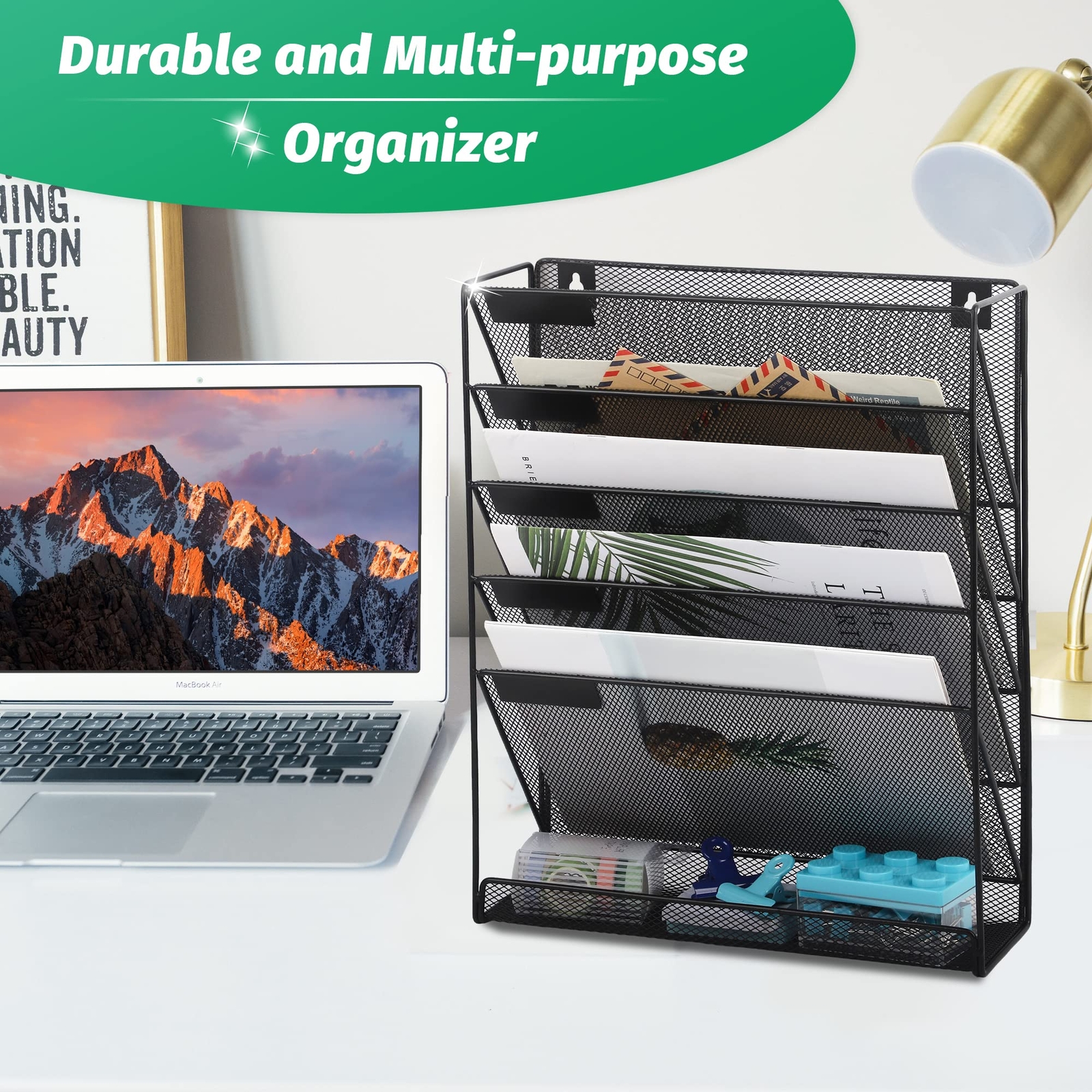 Desk File Organizer Mesh 5tier Hanging Wall Mount Document Organization Stand De