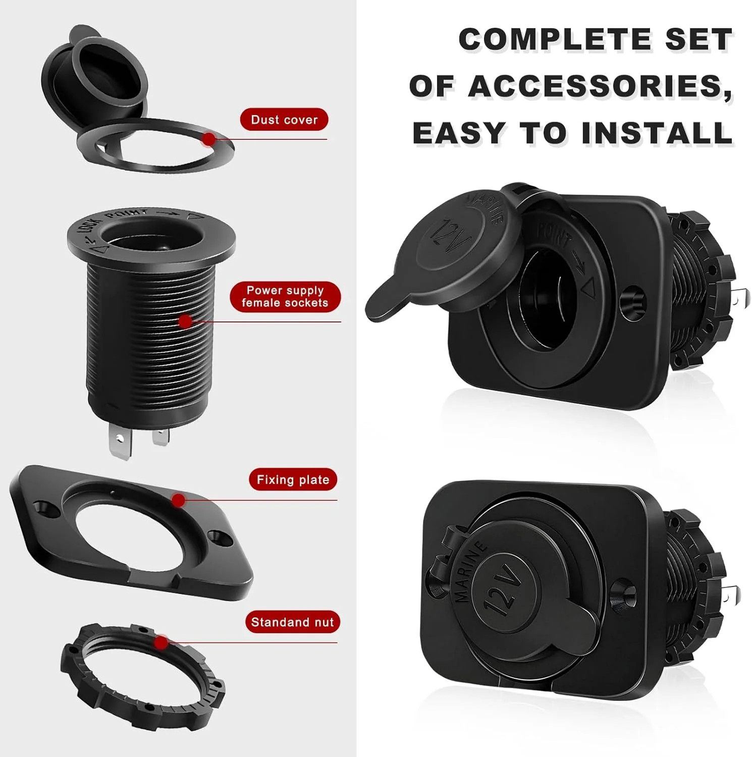 2PCS Cigarette Lighter Socket, DC 12V Car Power Outlet Adapter with Wires Screws