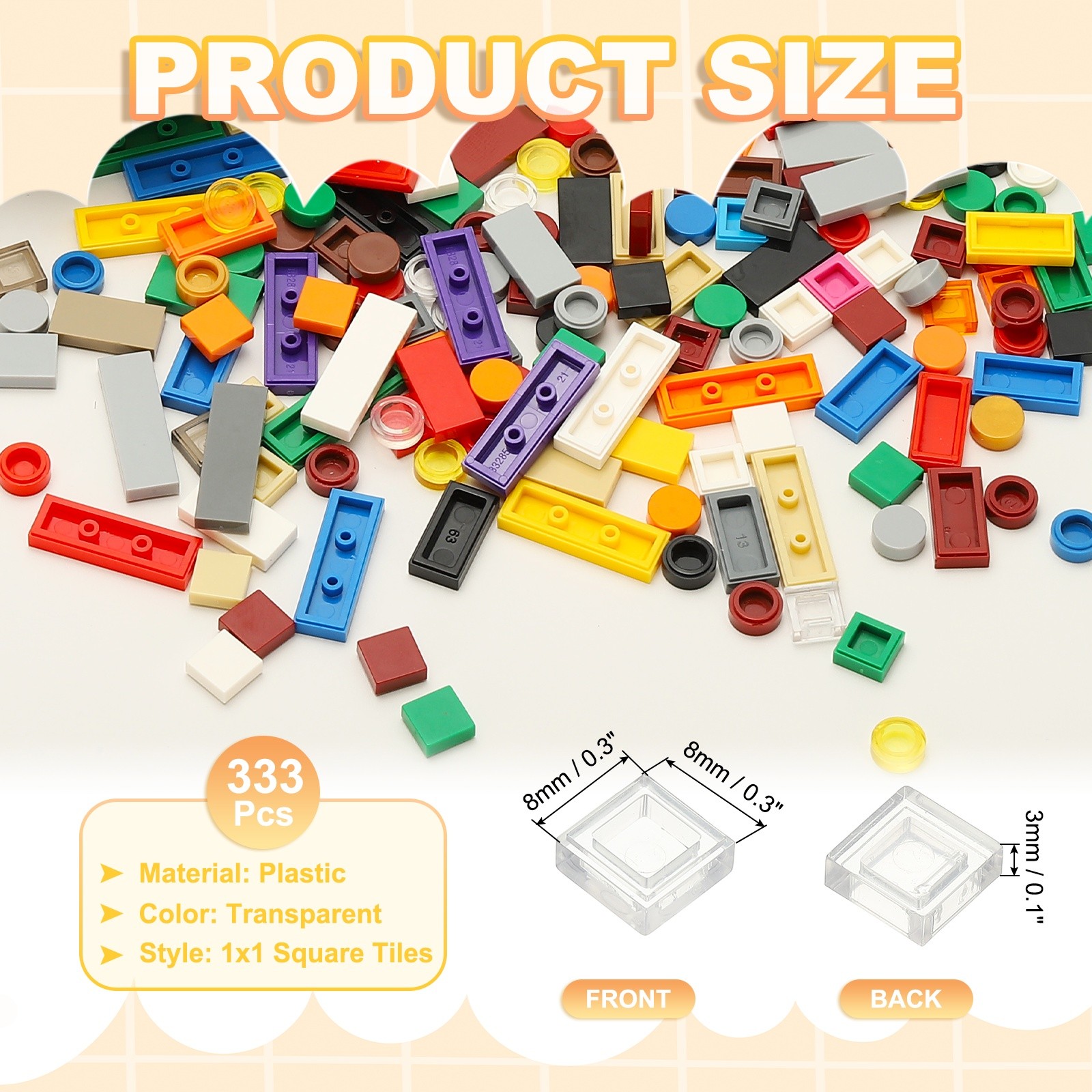 333 Pcs 1x1 Square Transparent Flat Blocks Bulk for Building Floor