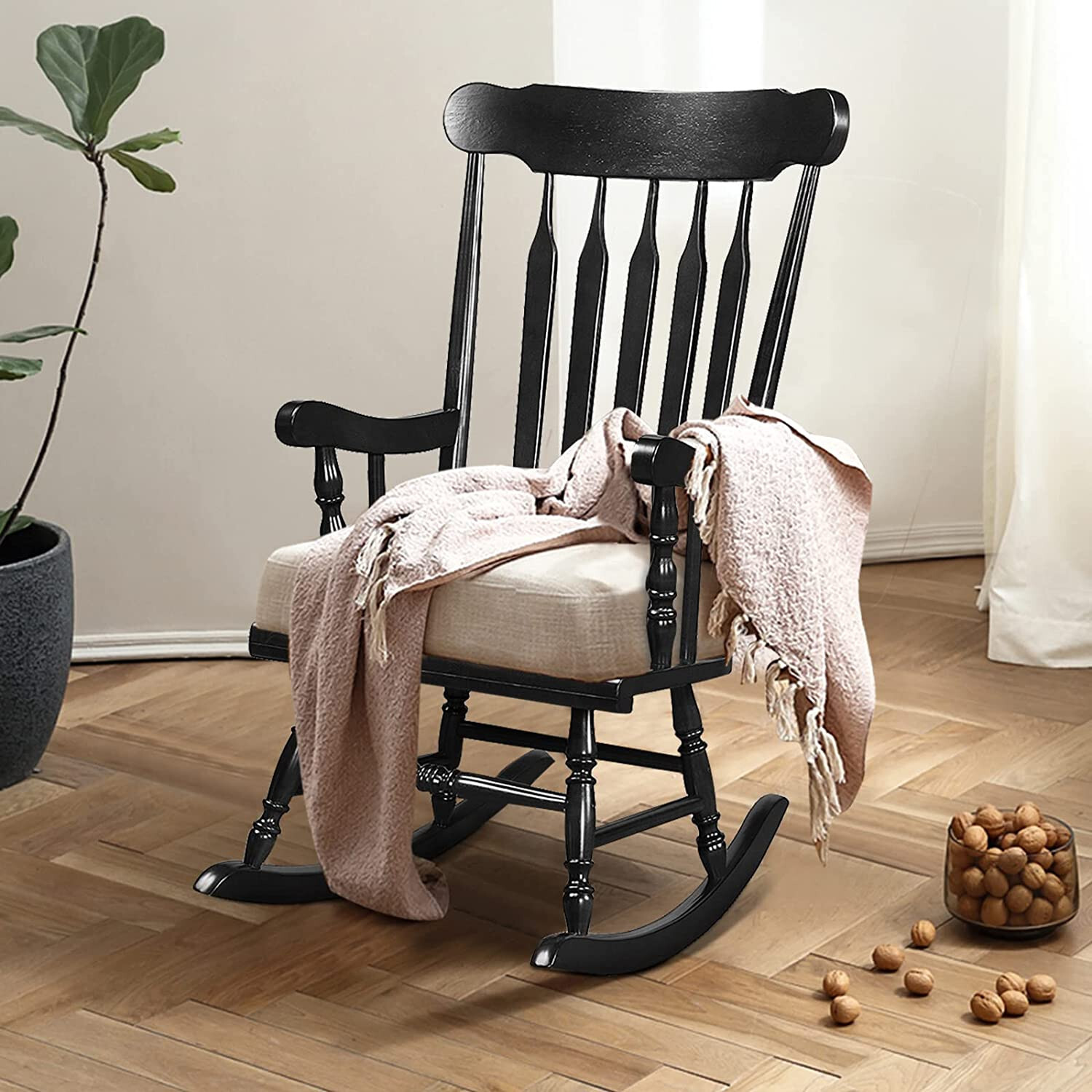 Acacia Wood Rocking Chair Weather Resistant Outdoor Porch Rocker Chair Armchairs