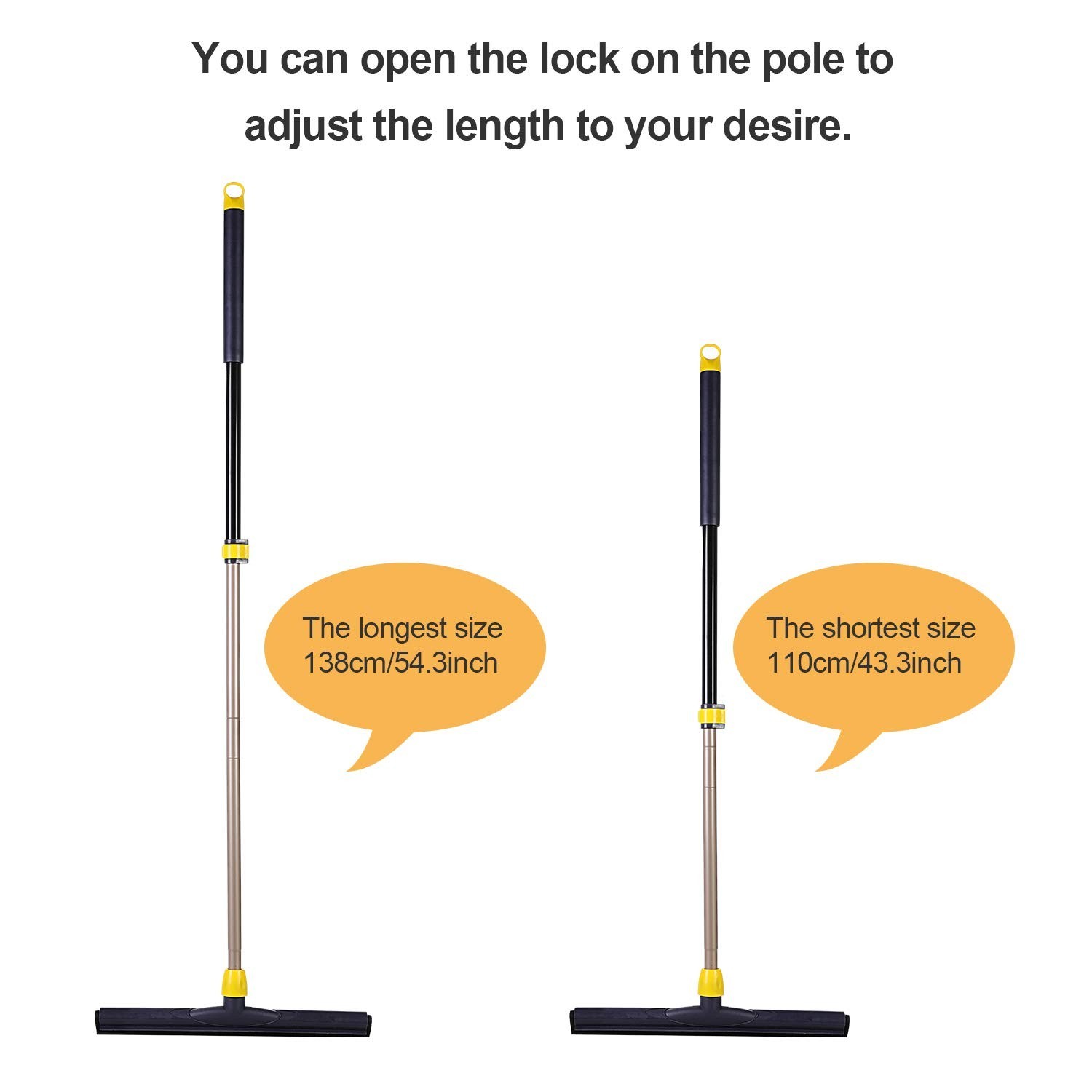 Yocada Floor Squeegee Scrubber Adjustable Telescopic Pole Heavy Duty Househol...