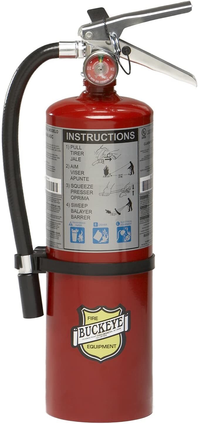 Buckeye 10914 Fire Extinguisher, 3A:40B:C, ABC Dry Chemical, 5 Lb
