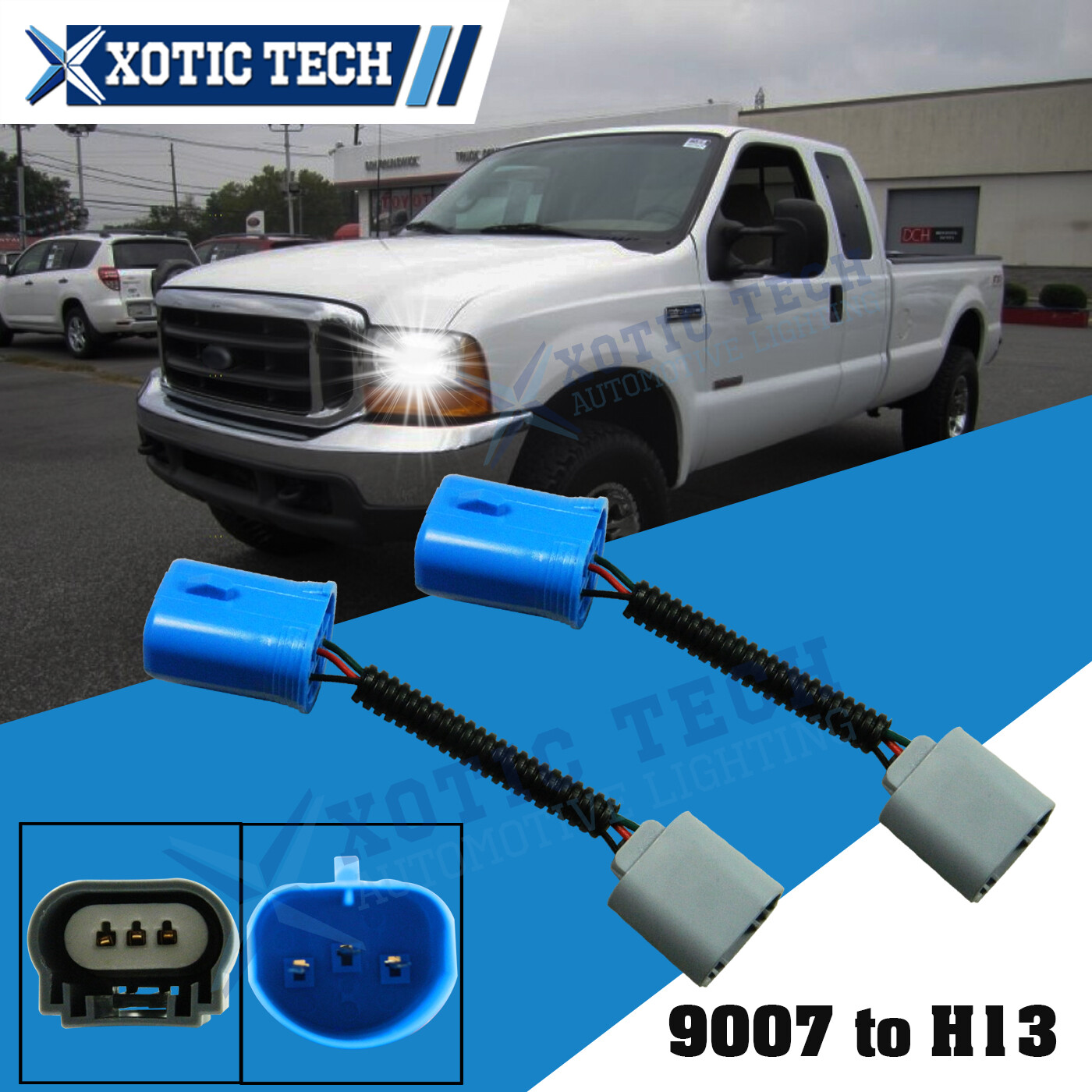 9007 to H13 Headlight Conversion Wire Harness for Ford F250 F350 Pickup Trucks