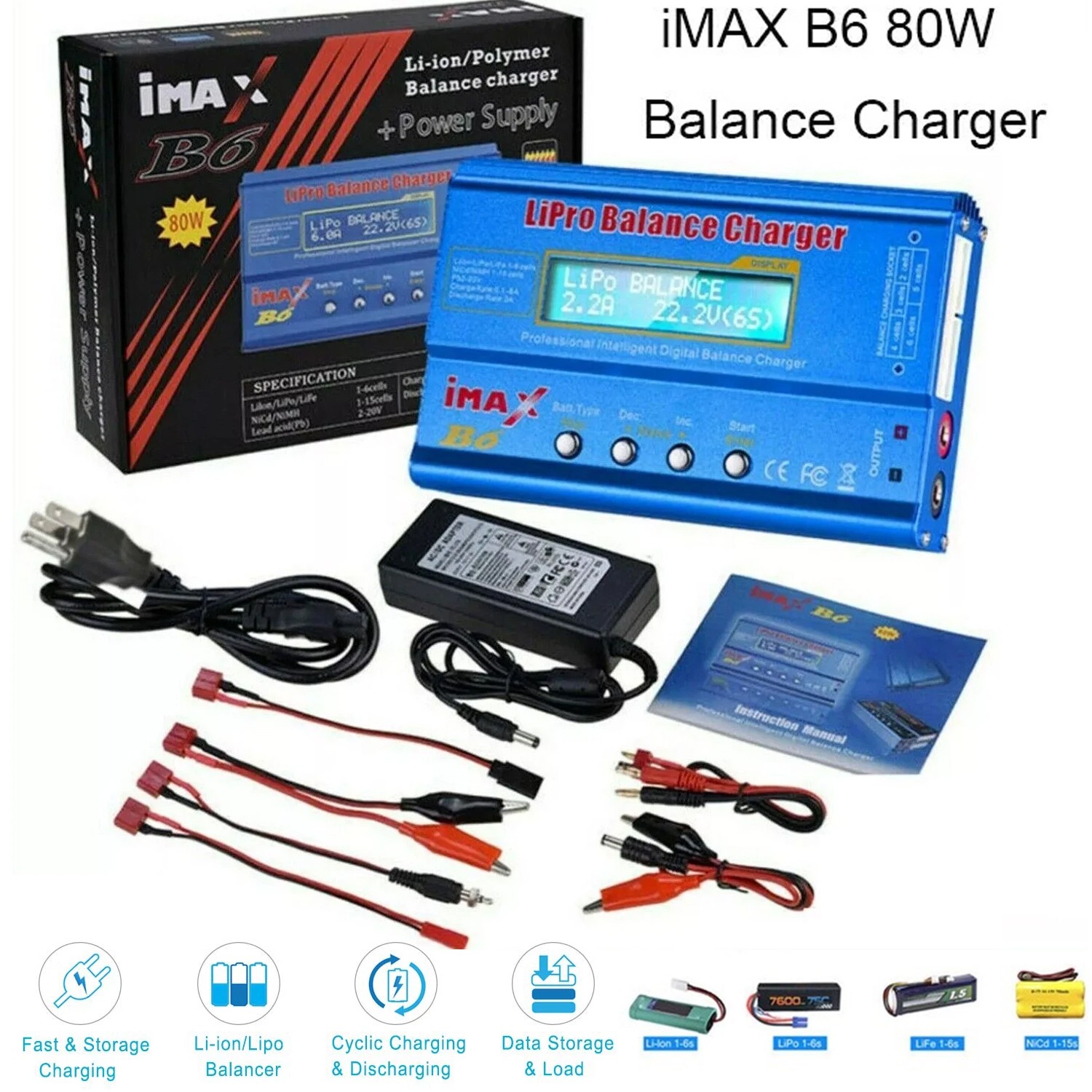 B6 LiPo Smart Battery Balance Charger Discharger iMAX 80W For RC NiMH LiFe NiCd