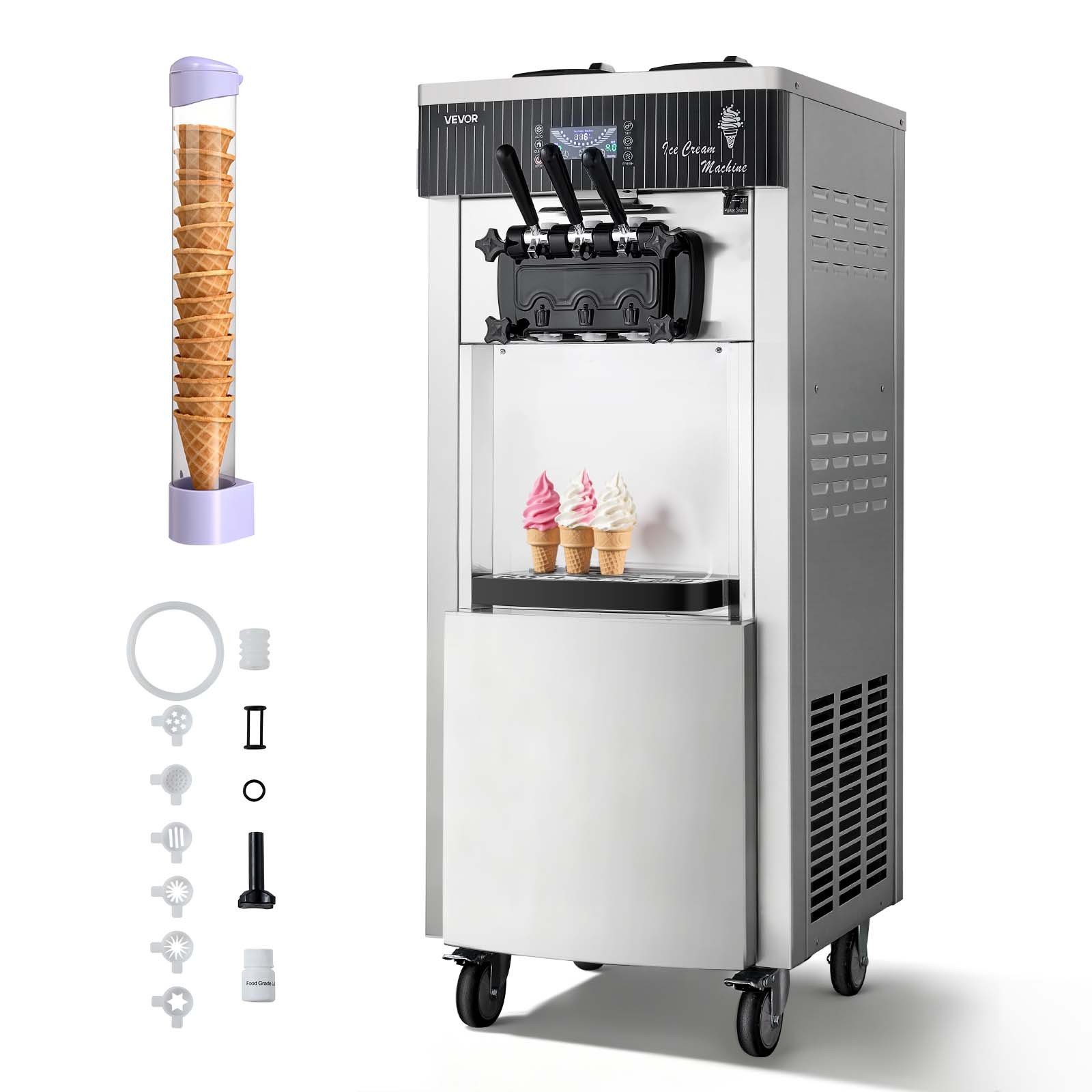 VEVOR Commercial Ice Cream Machine 2200W Pre-Cooling Ice Cream Maker 3 Flavors