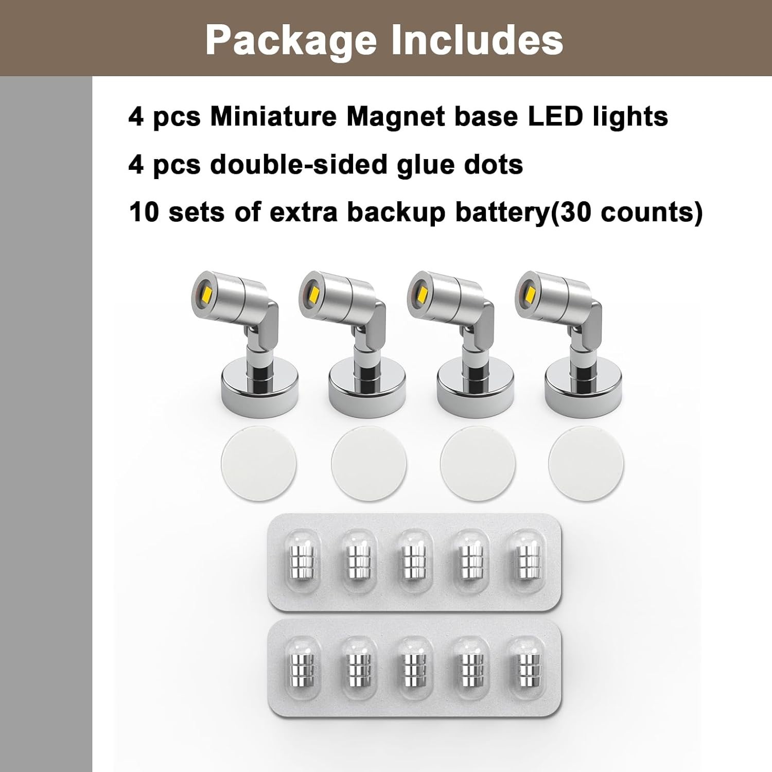Suzeyar Metal Miniature LED Lights Tiny Spot Light Magnetic Base Battery Operate