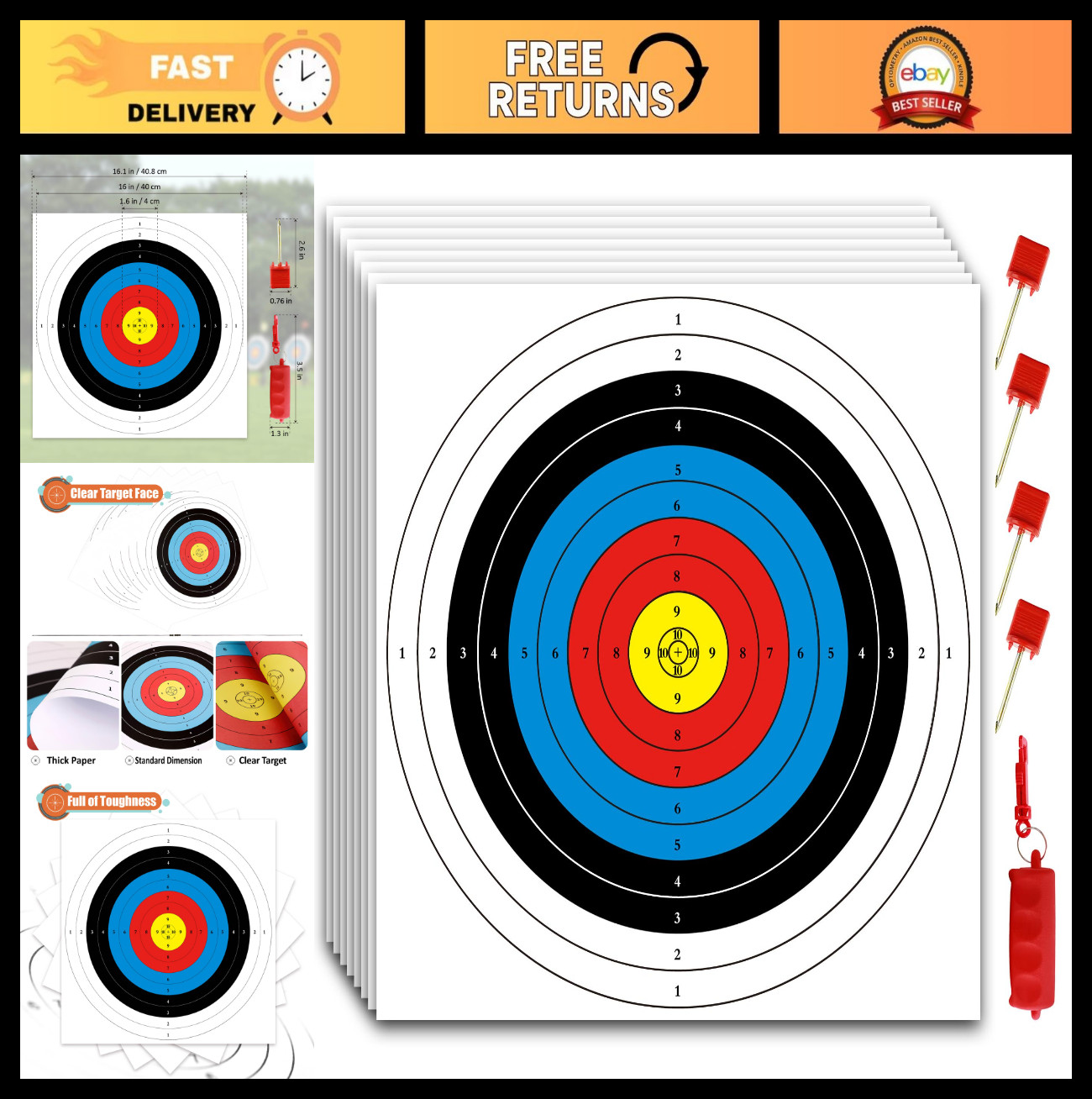 Archery Targets Paper 20/50pcs - Bow & Arrow Practice Targets for Hunting, 10/5