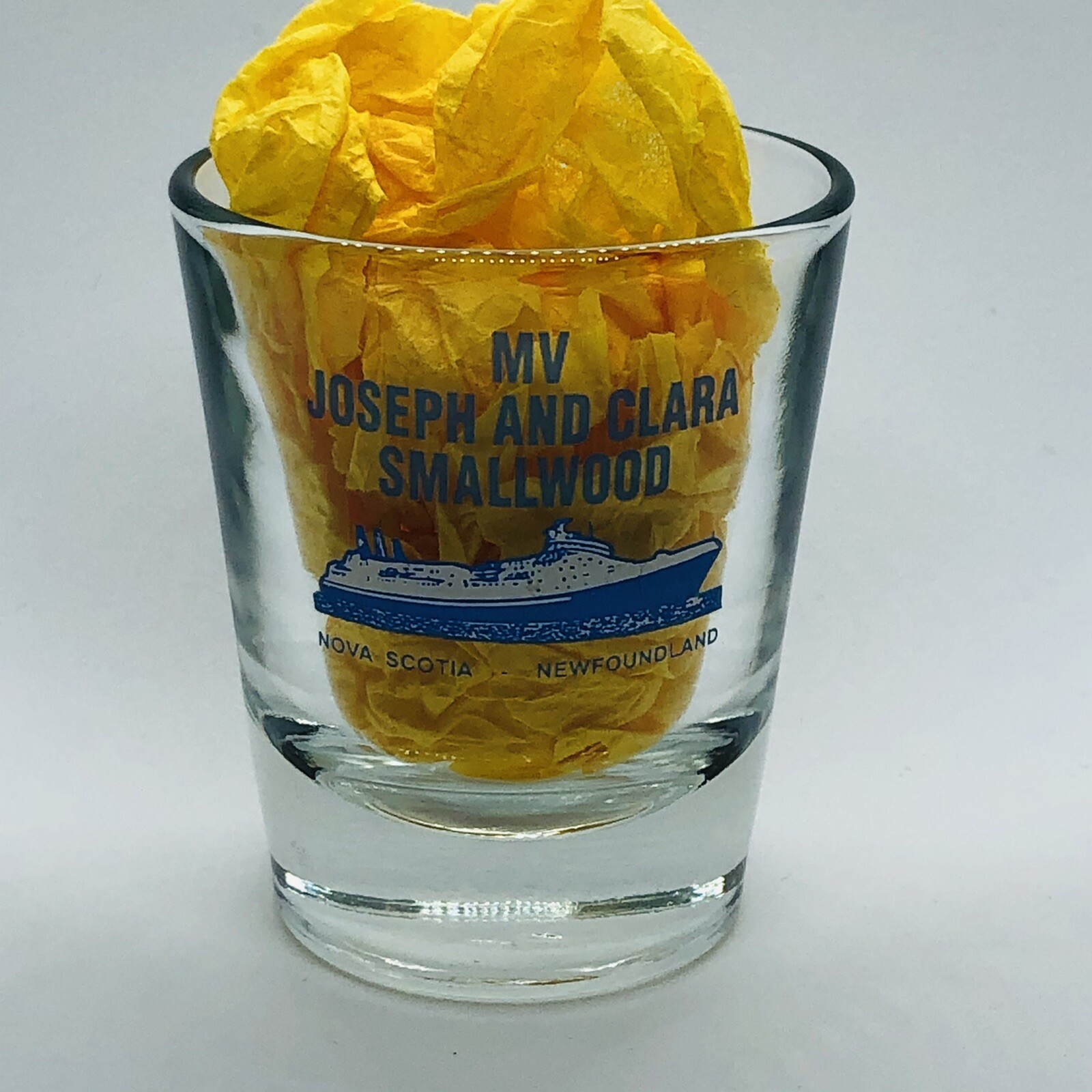 Vtg MV Joseph & Clara Smallwood Cruise Ferry Boat Souvenir Shot Glass - Scrapped