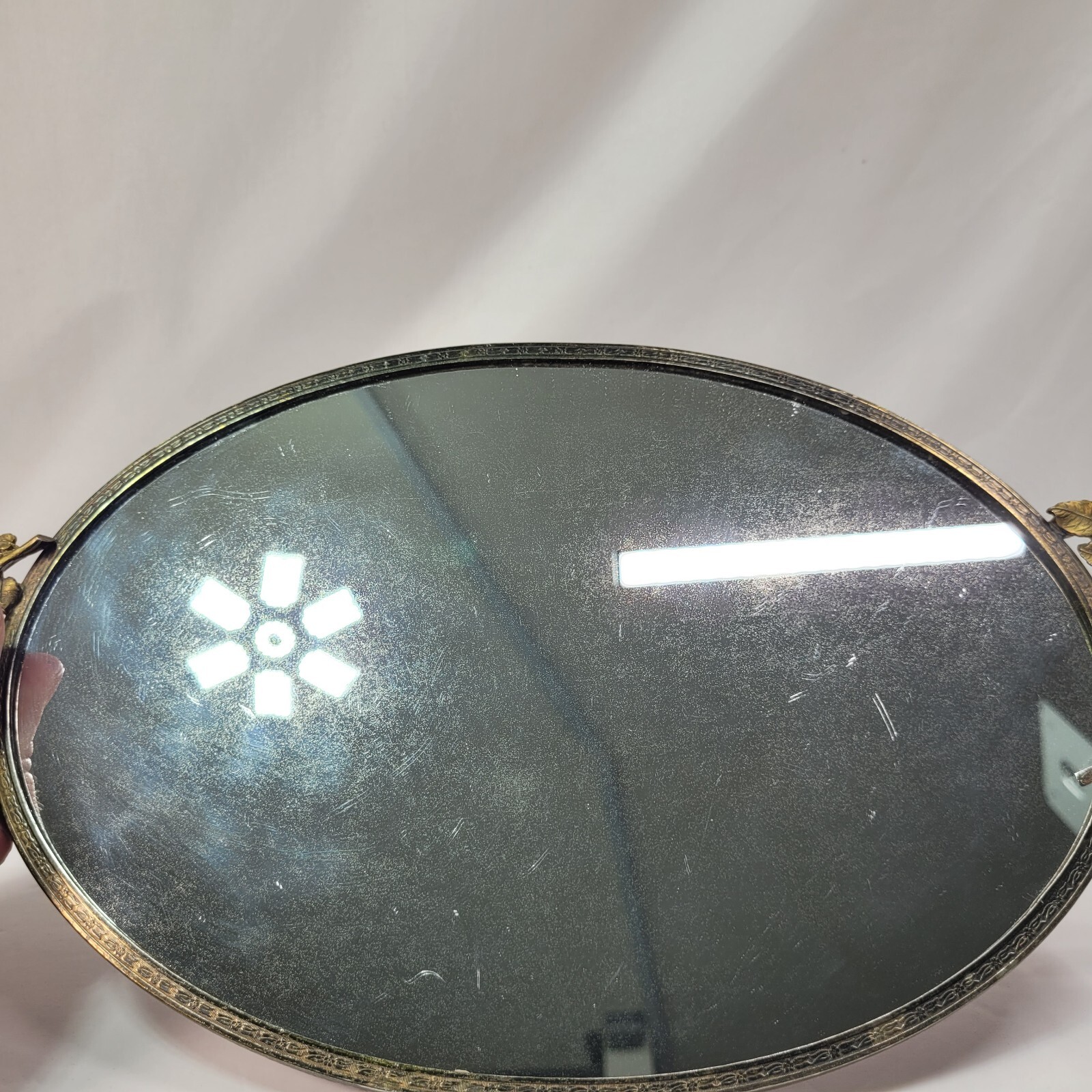 Victorian Design Bronze Flower Trim Perfume Mirror