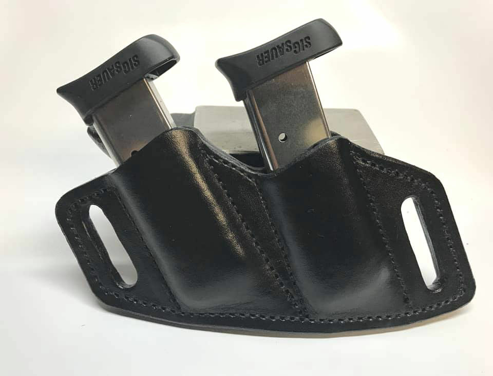 Fits Sig P220 .45 Leather Combat Double Magazine Holder, Single Stack Mags