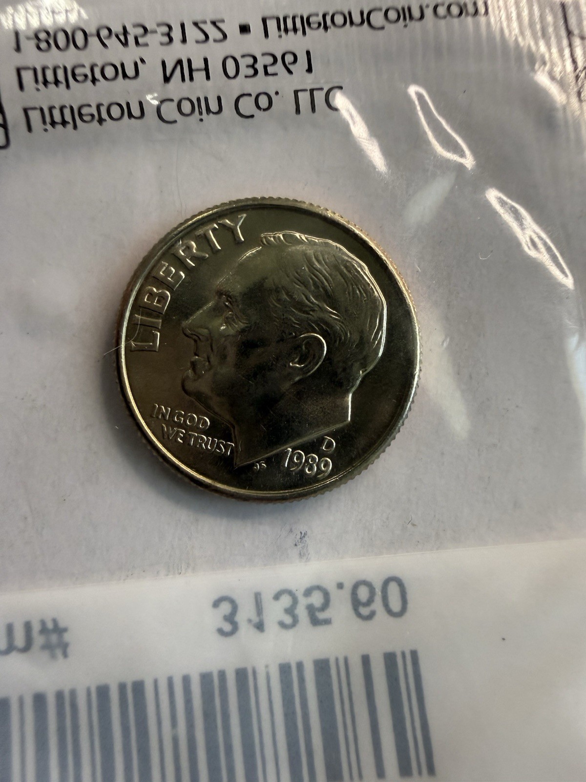 1989 d roosevelt dime In Littleton Packaging