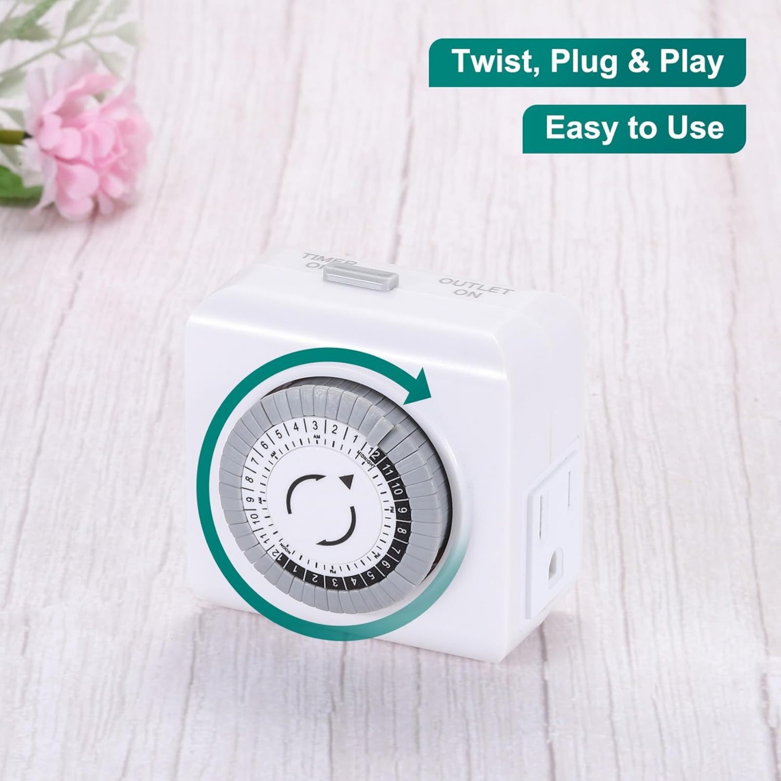 2 Pack 110-125V 3-Pin Timer Switch For Home Lighting 24-Hour Programmable Plug