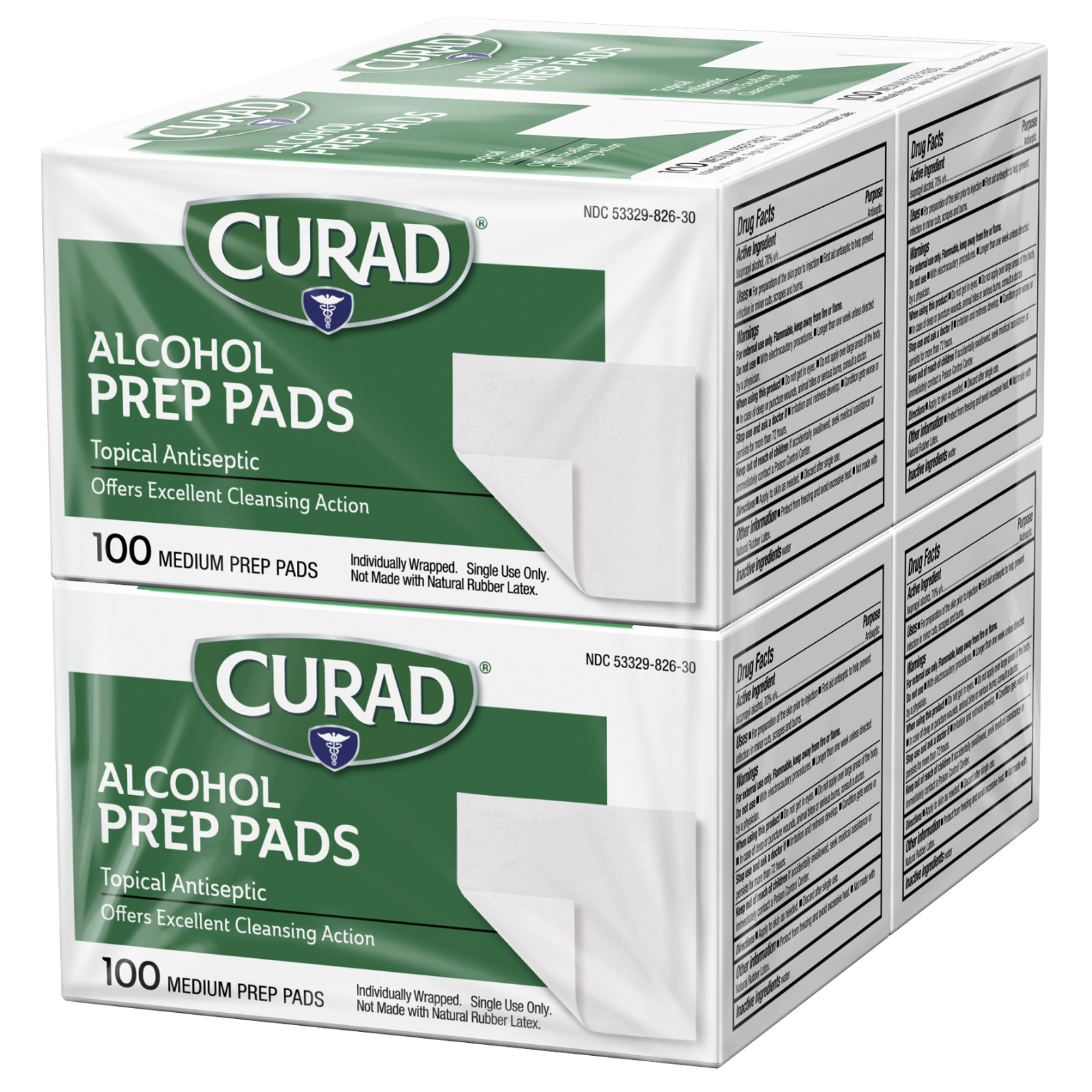 Curad Alcohol Prep Pads, 70% Isopropyl, 4 Boxes, 100-count