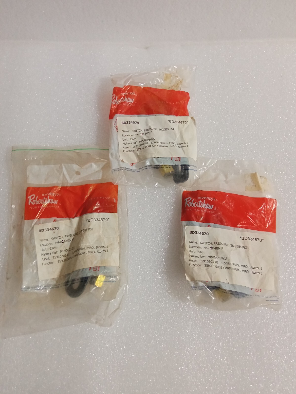 LOT OF 3 PCS ROBERTSHAW INVENSYS MPV0321-02U PRESSURE SWITCH 260/385 PSI NEW