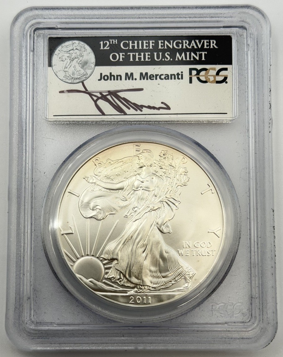 2011-W Mercanti Signed ASE American Silver Eagle $1 PCGS MS70 First Strike 25th