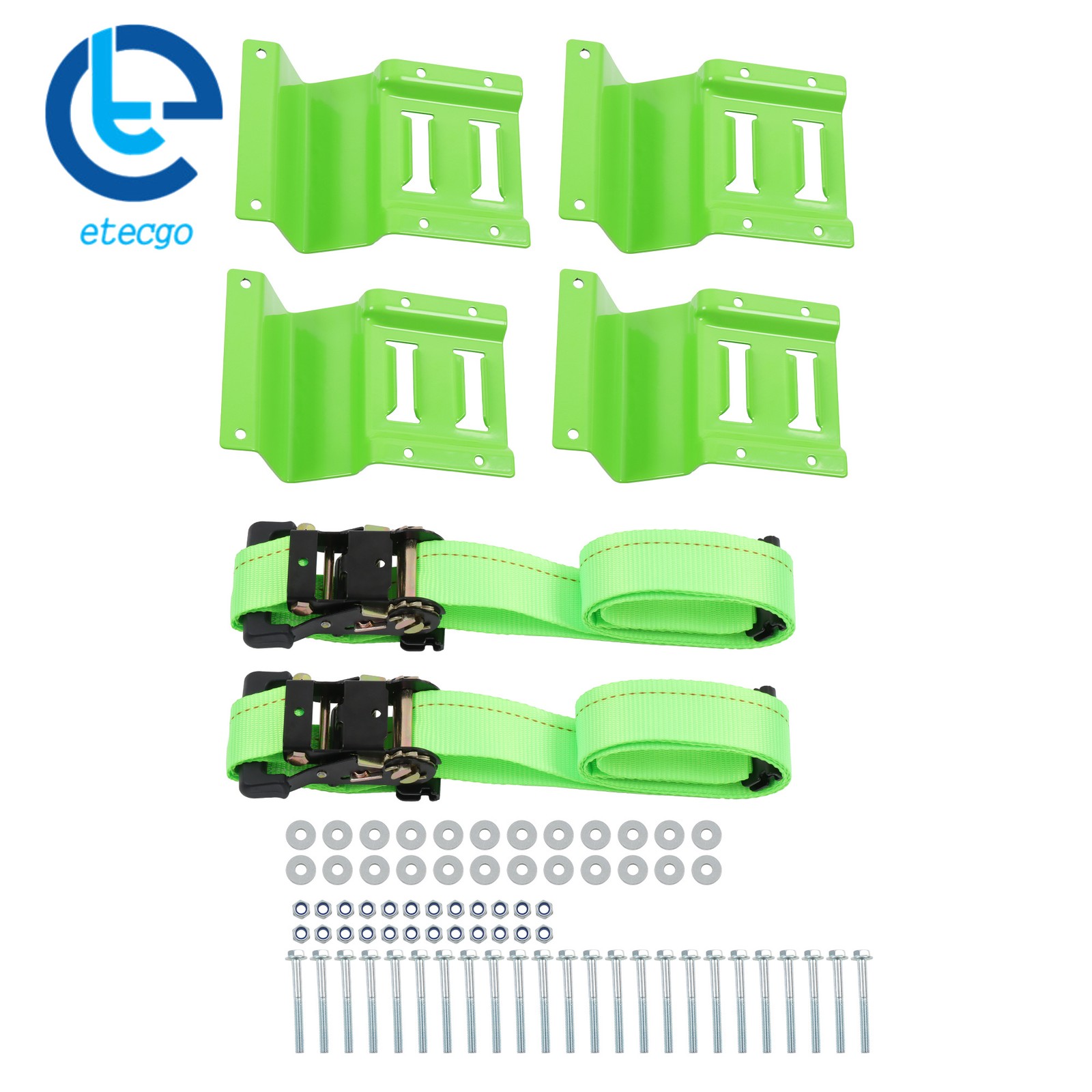 1 Set Green E Track Wheel Chock With 6 Foot Green Ratchet Straps ATV, UTV