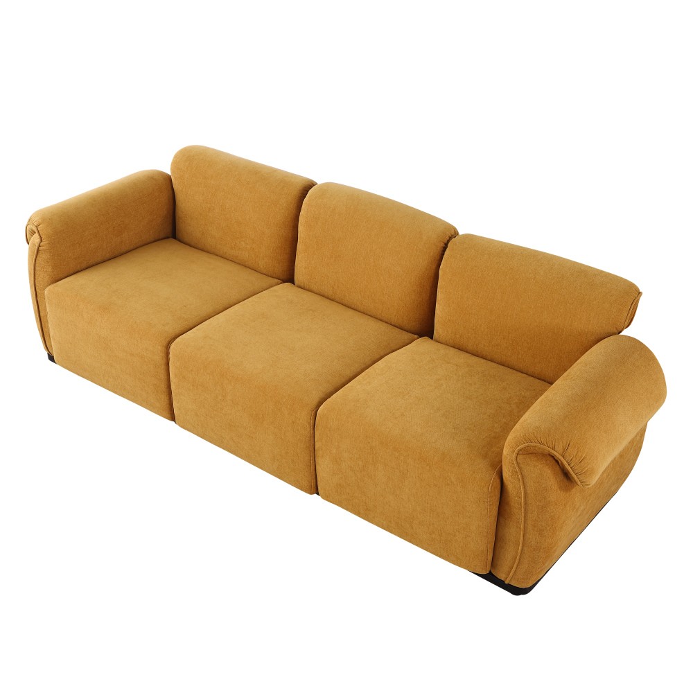 Modern Yellow Chenille 3 Seater Sofa w/ Square Arms - Free Shipping