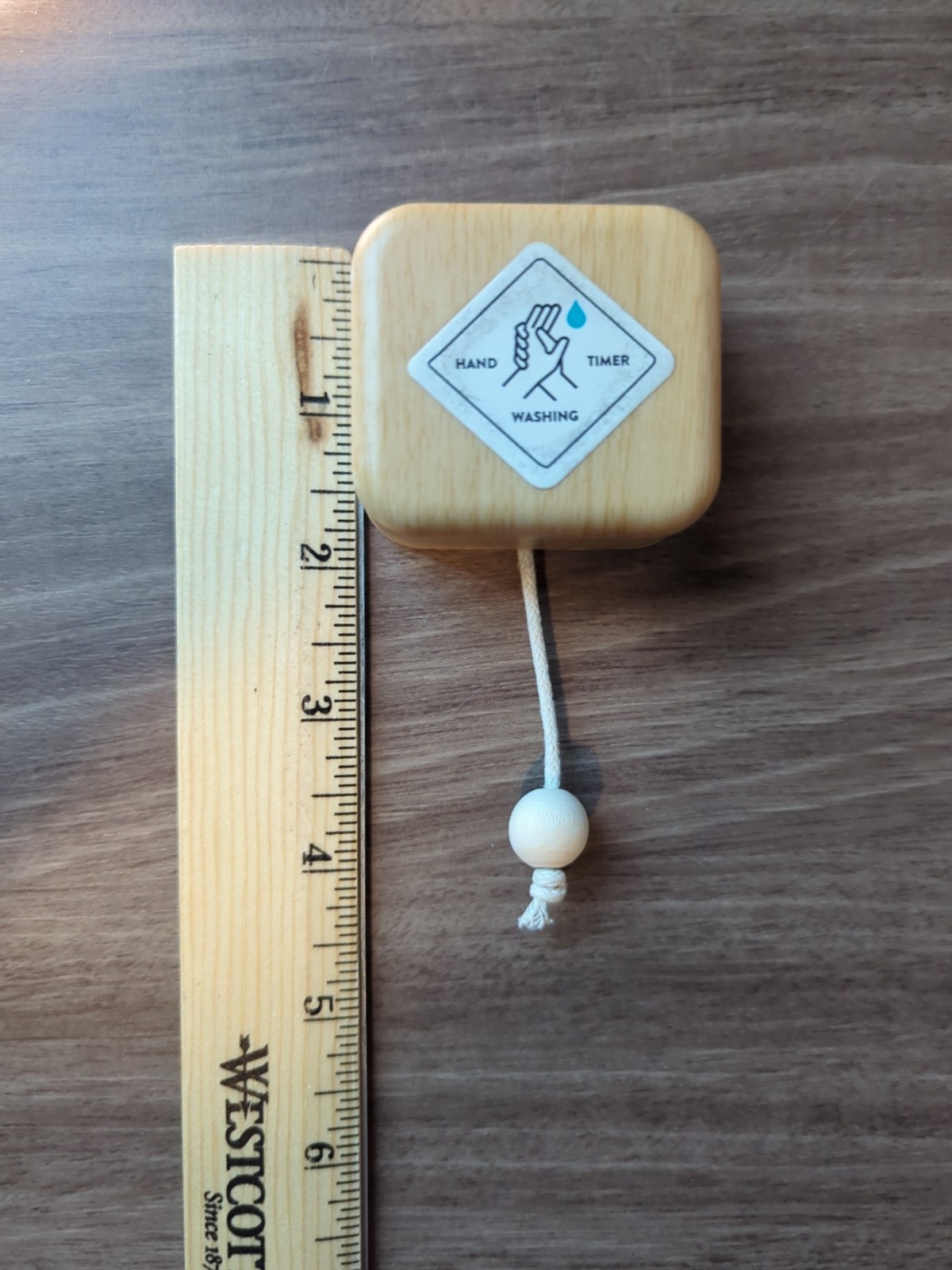 Kikkerland Hand Washing Timer Pull String Wood Block 20 Sec Reminder