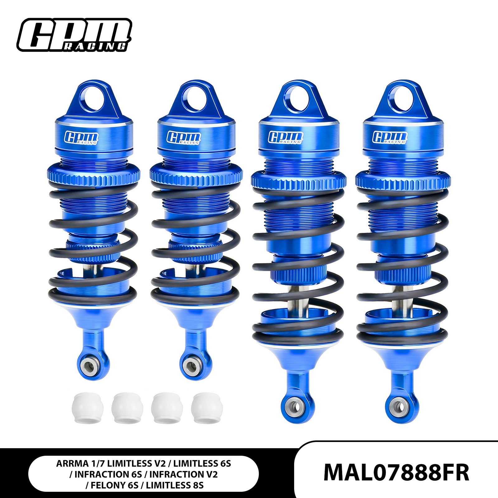 GPM Alu F & R Adjust Spring Dampers ARRMA 1/7 Limitless 8S V2 Infraction Felony