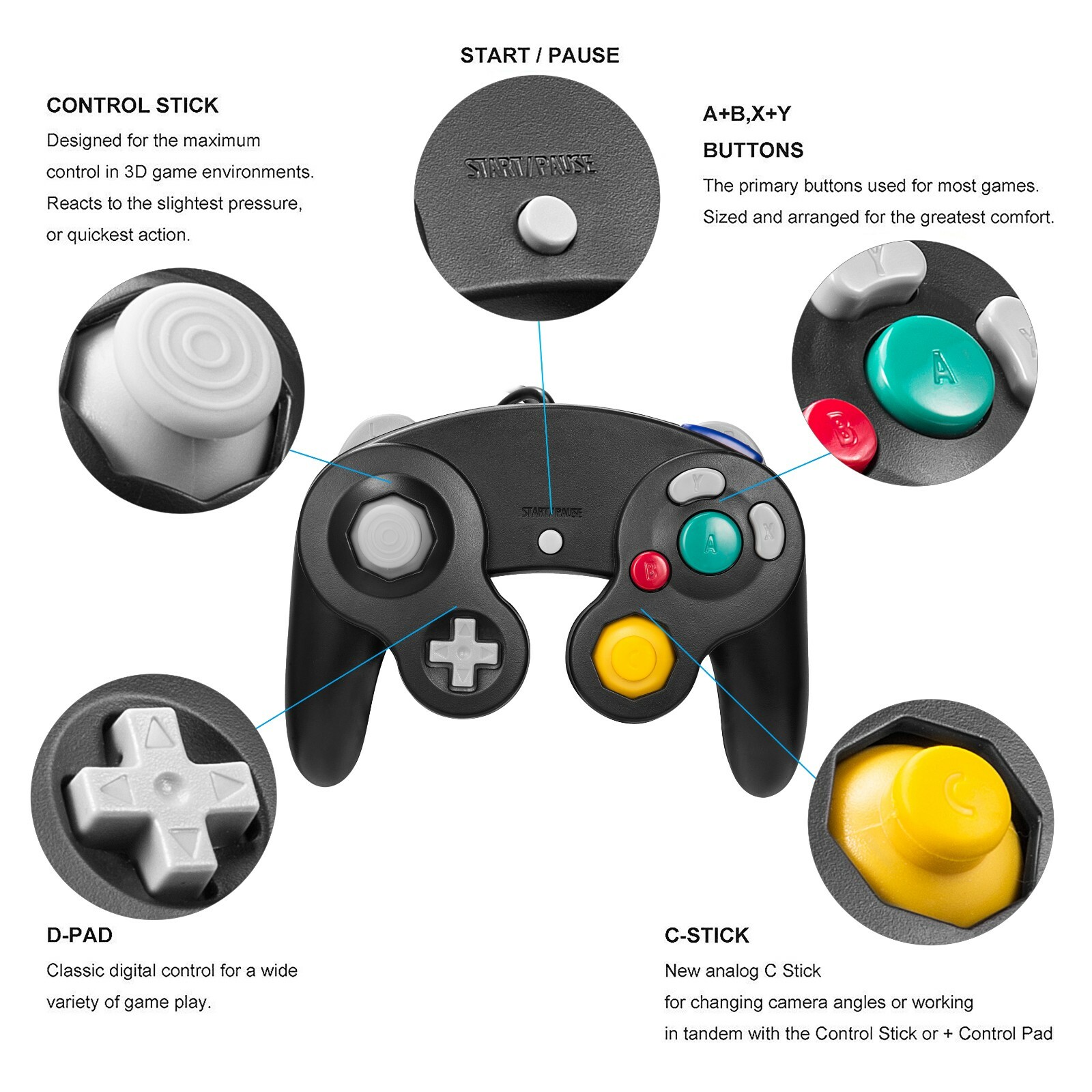 2 Pack Black Wired Controller For Nintendo GameCube Console CLASSIC JOYPAD