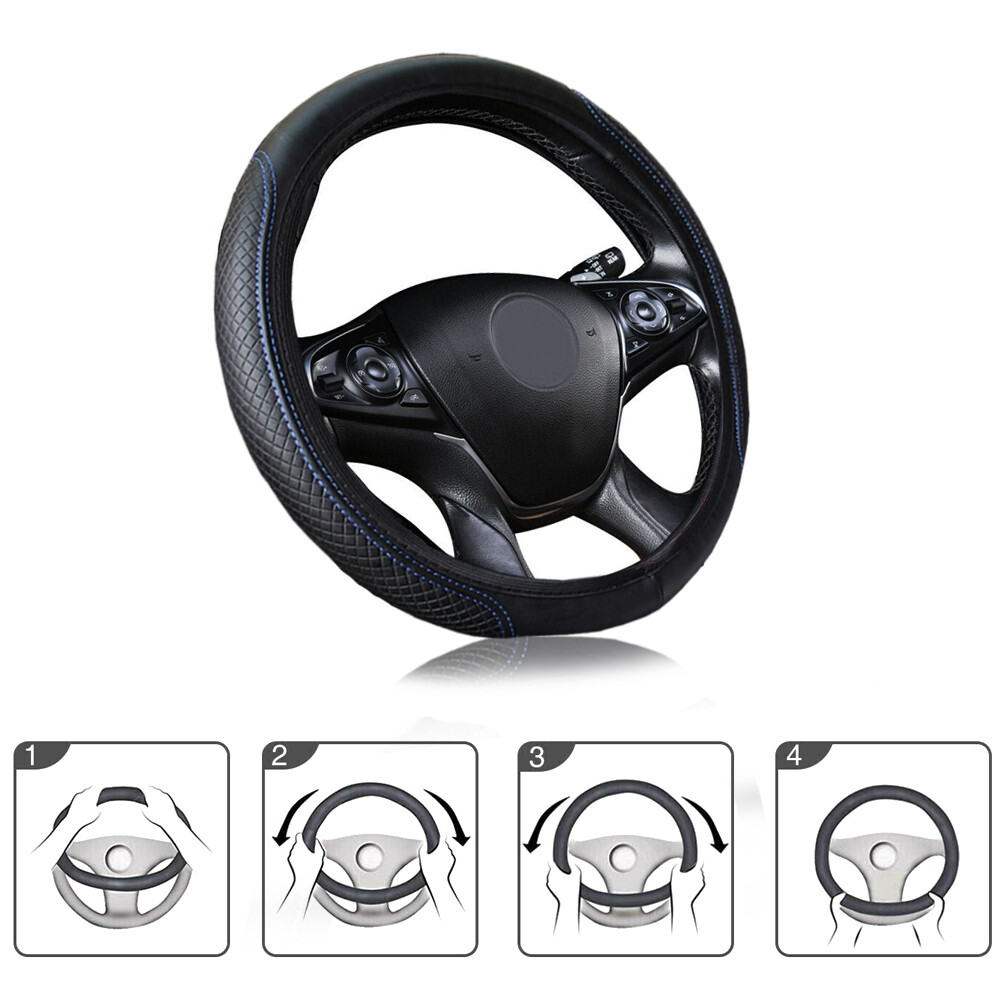 Car Leather Steering Wheel Cover Good Grip Car Accessories For 15"/37-38CM Black