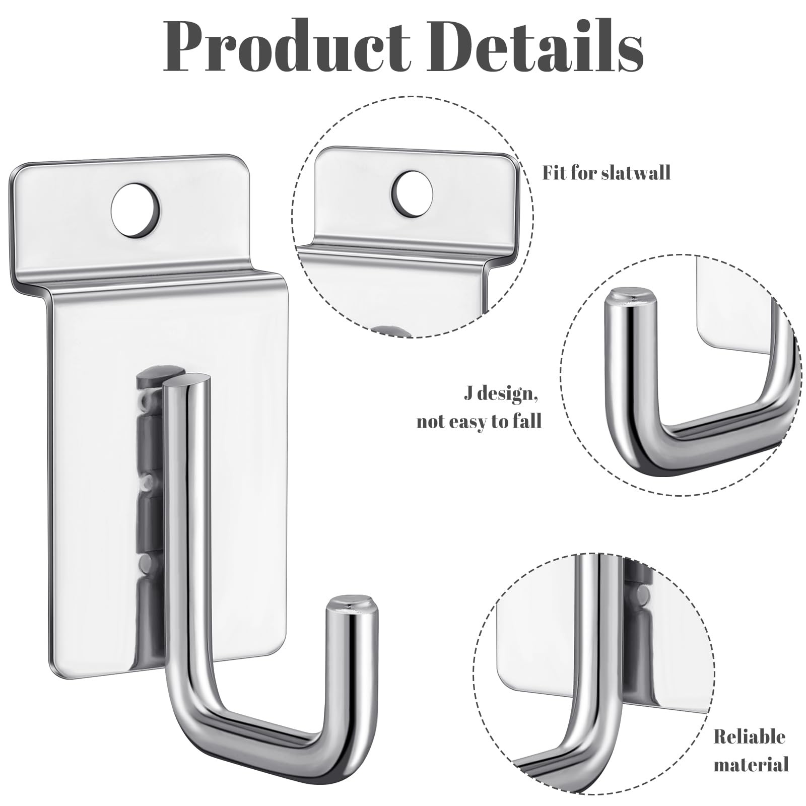 25 Pack J Shaped Slatwall Hooks and Hangers,Silver