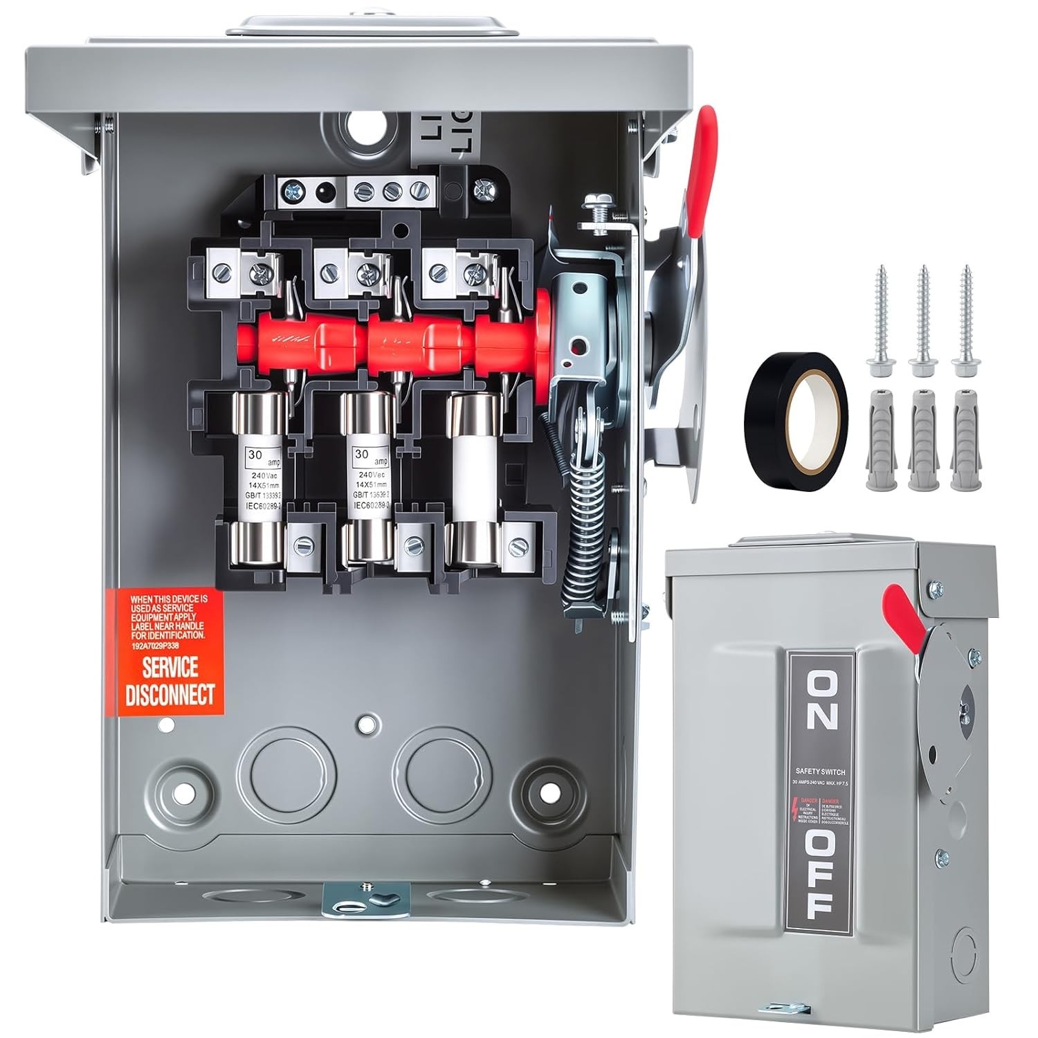 30 Amp Disconnect Switch 3 Pole 110/240V, Fused Safety Switch, Indoor&Outdoor, N