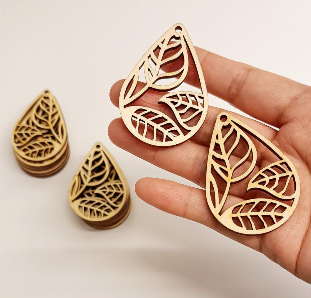 30Pcs of Teardrop Wood Earring Blanks,Leaf Wood Cutouts,Leaves Earring Blanks fo