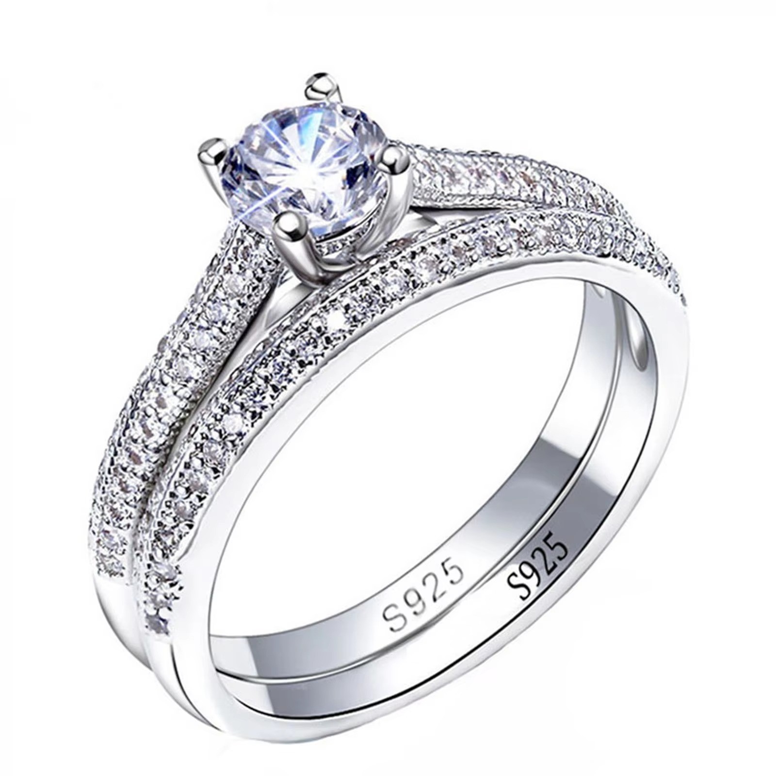 925 Sterling Silver Vintage Halo Wedding Ring Set Women Anniversary Gift