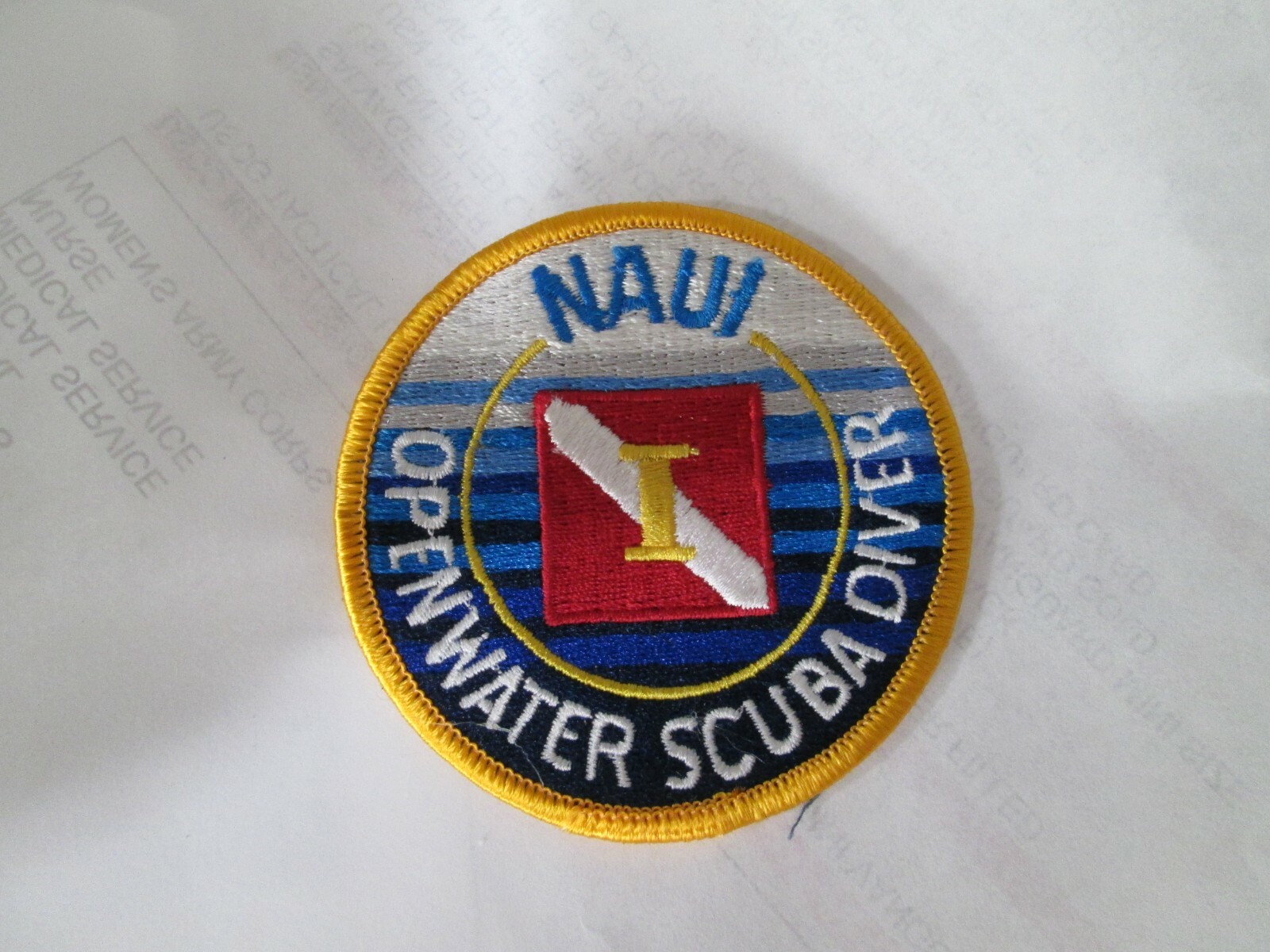 PATCH OLDER SEW ON NAUI OPENWATER SCUBA DIVER YELLOW BORDER