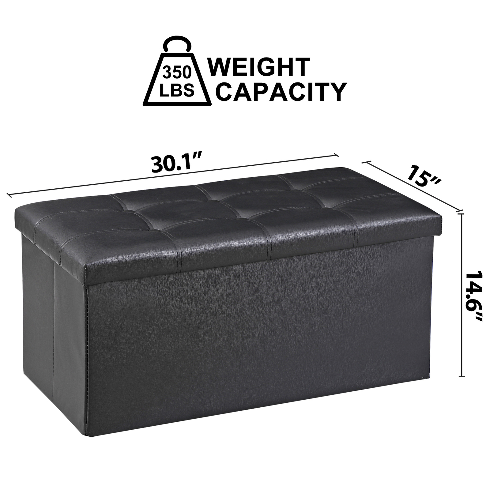 30" Folding Storage Ottoman Footstools MDF Frame Hallway Soft Seat Black