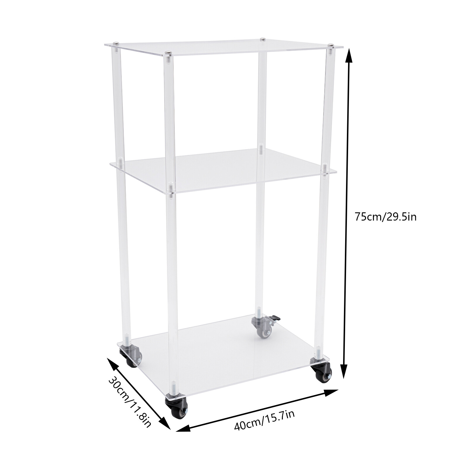 3-Tier Mobile Clear Acrylic Printer Stand Storage Shelf Printer Table on Wheel
