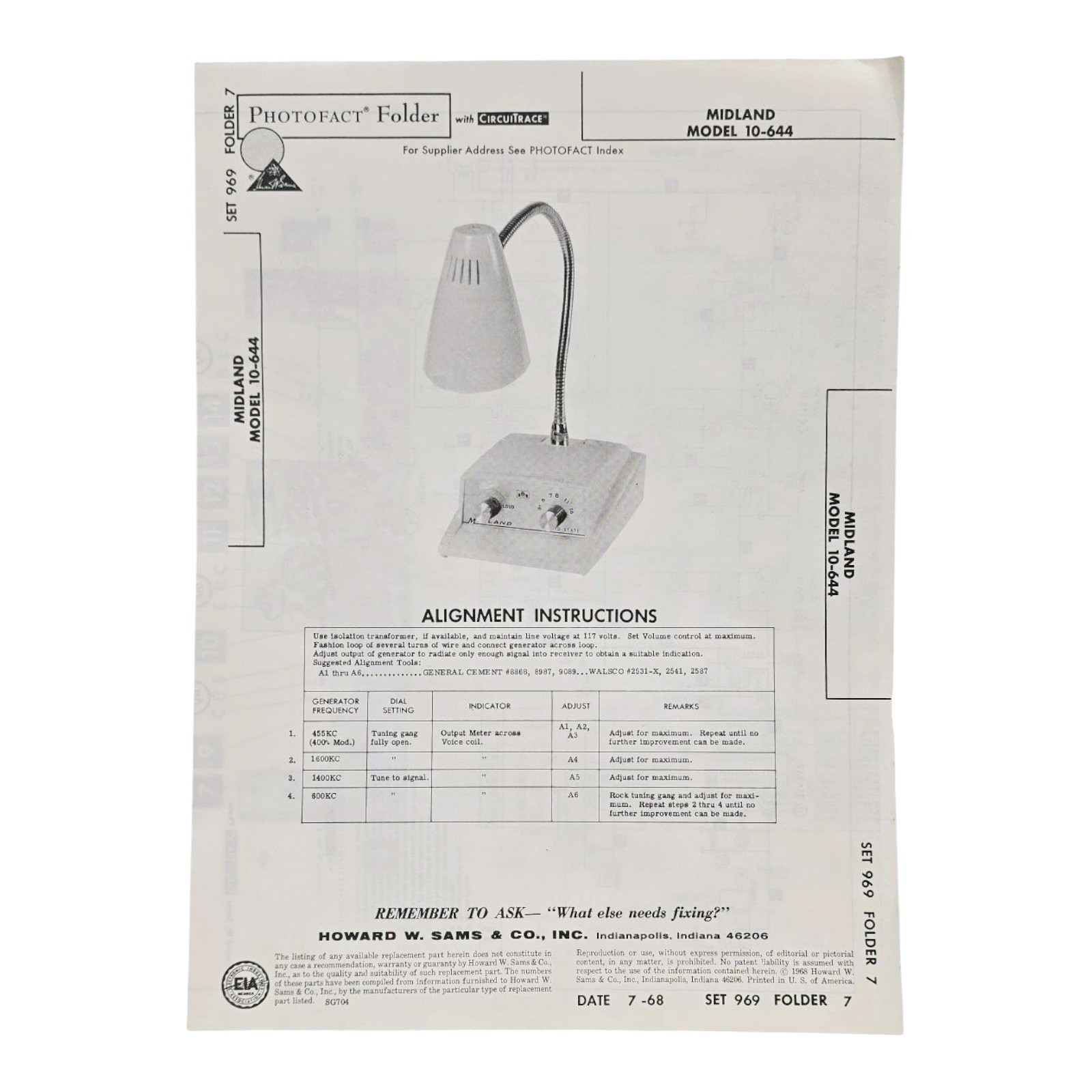 Midland Model 10-644 Desk Lamp Sams Photofact Schematics & More