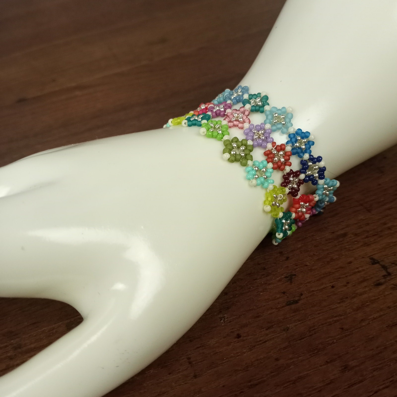HANDMADE. Color Squares 3 Row Cuff Bracelet. 7"