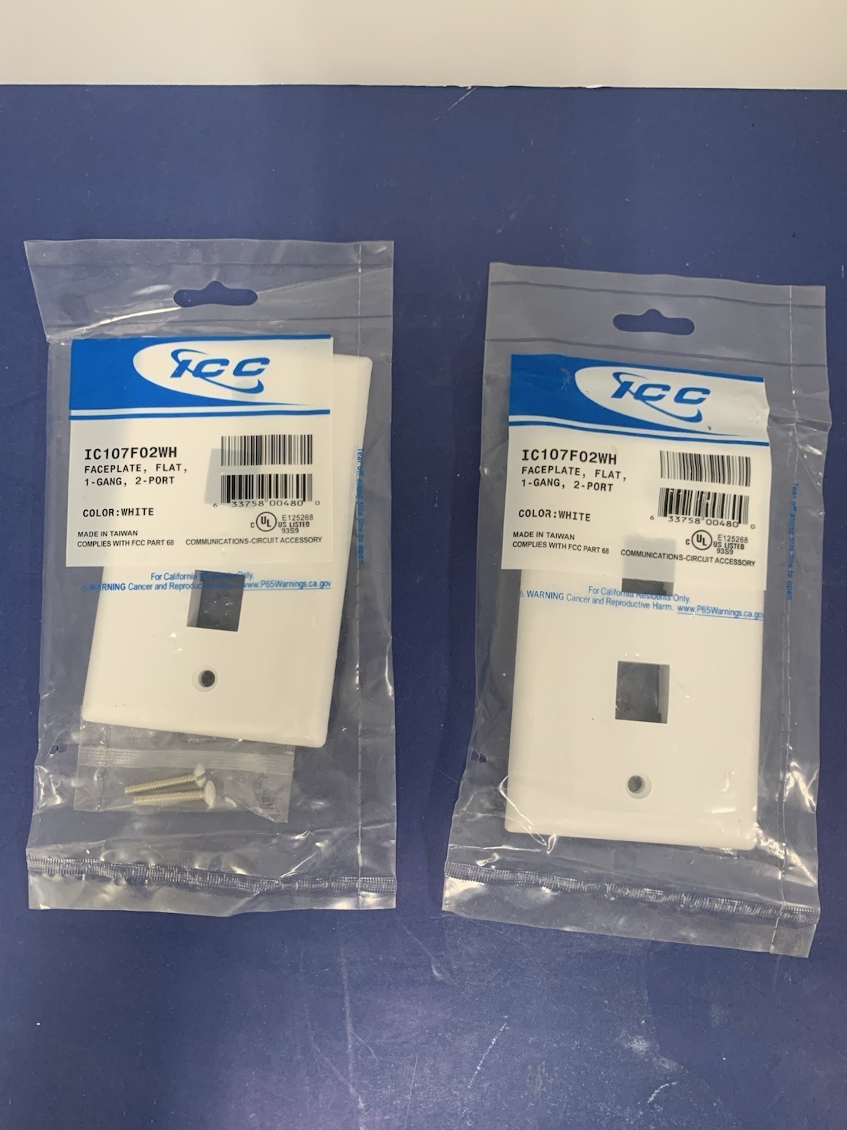 IC107F02WH - 2PORT FACE WHITE  BY ICC *NEW* LOT OF 2
