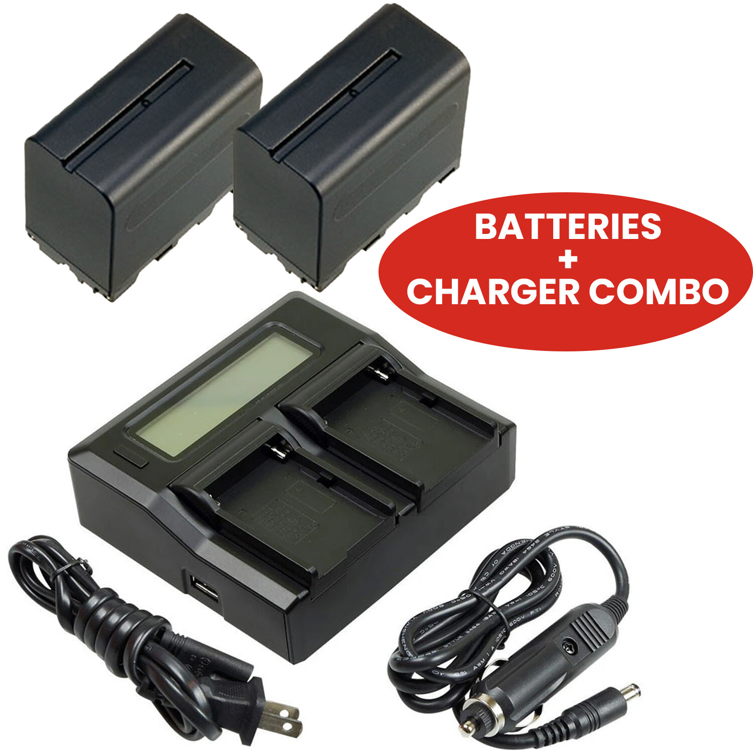 Kapaxen Dual Channel LCD Charger + Two NP-F970 Batteries for Sony Camcorders