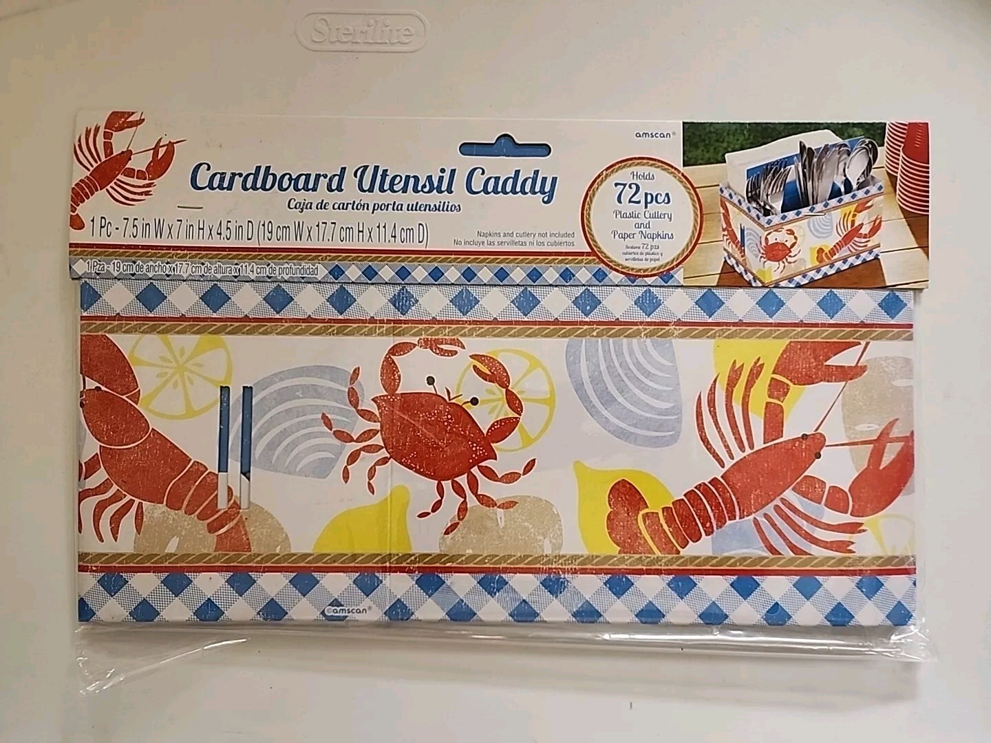 Crab Lobster Nautical Cardboard Utensil Caddy Holds 72 Plastic Cutlery Pieces