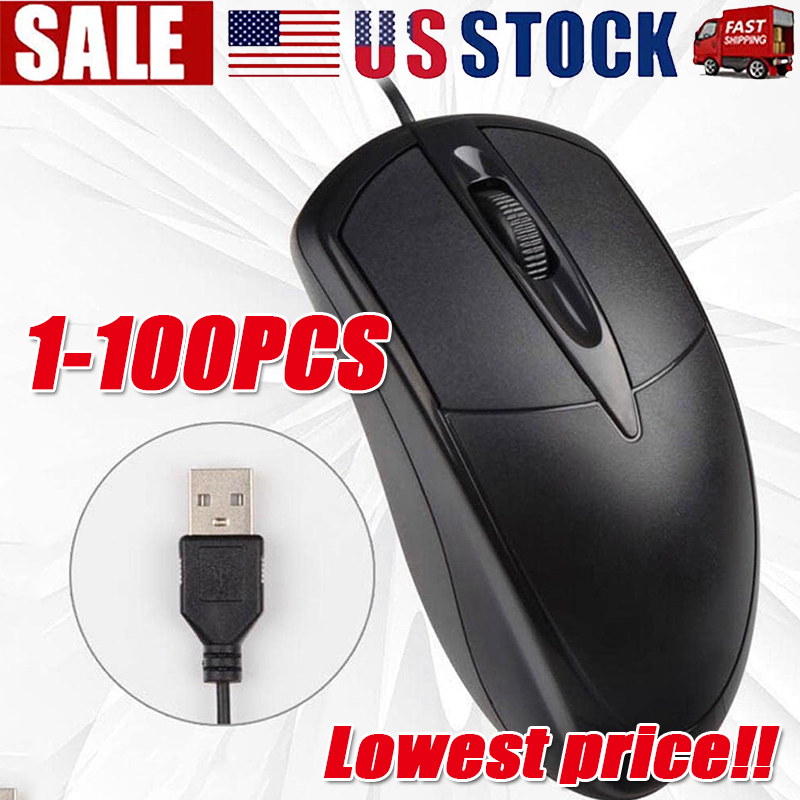 USB 2.0 Optical Wired Scroll Wheel Mouse PC Laptop Notebook Desktop Black Lot