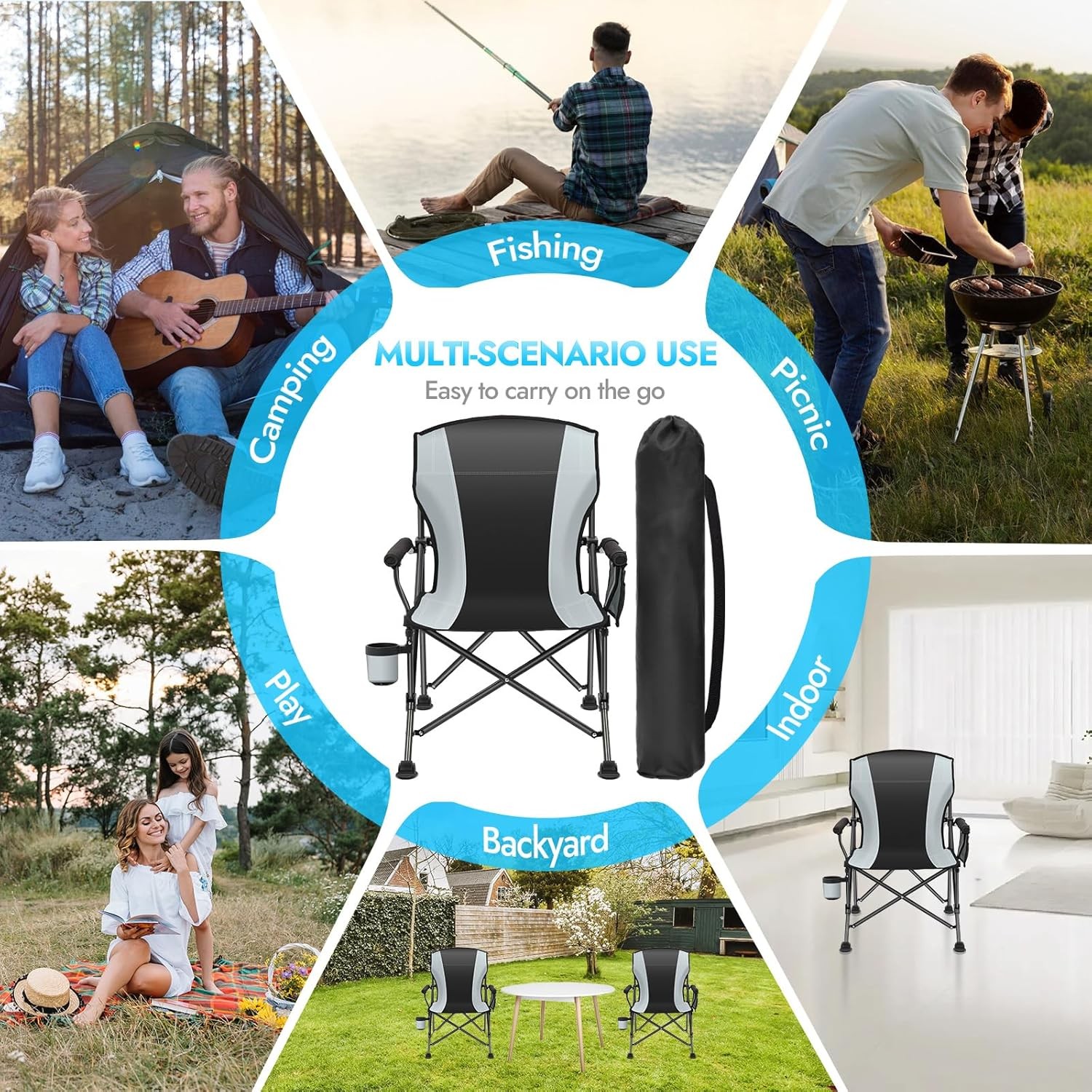 2 Pack Oversized Folding Camping Chair for Adults, Supports 450 LBS Camping Chai