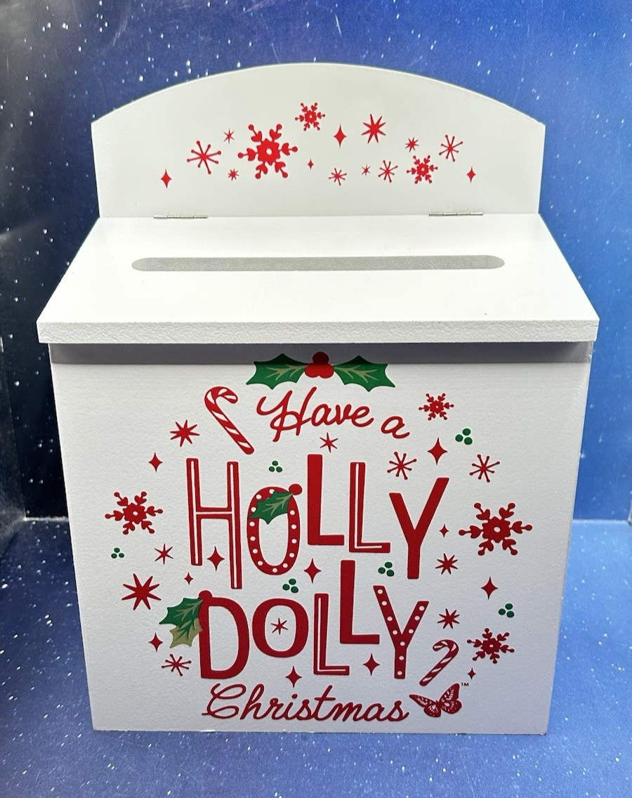 NEW Dolly Parton Have a Holly Dolly Christmas Mailbox White Wood Decor