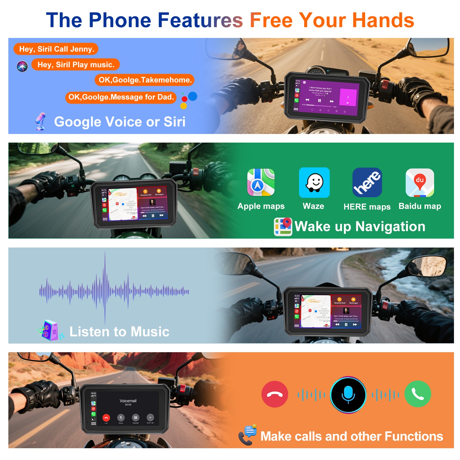 2026 LBW 6" Portable Motorcycle CarPlay GPS Dual 1080P Camera 128G SD Card, TPMS