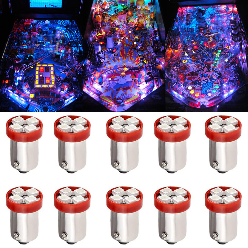 10X Pinball 6.3 Volt LED RED Replacement Bulbs 44/47 Bayonet Base BA9S 1847