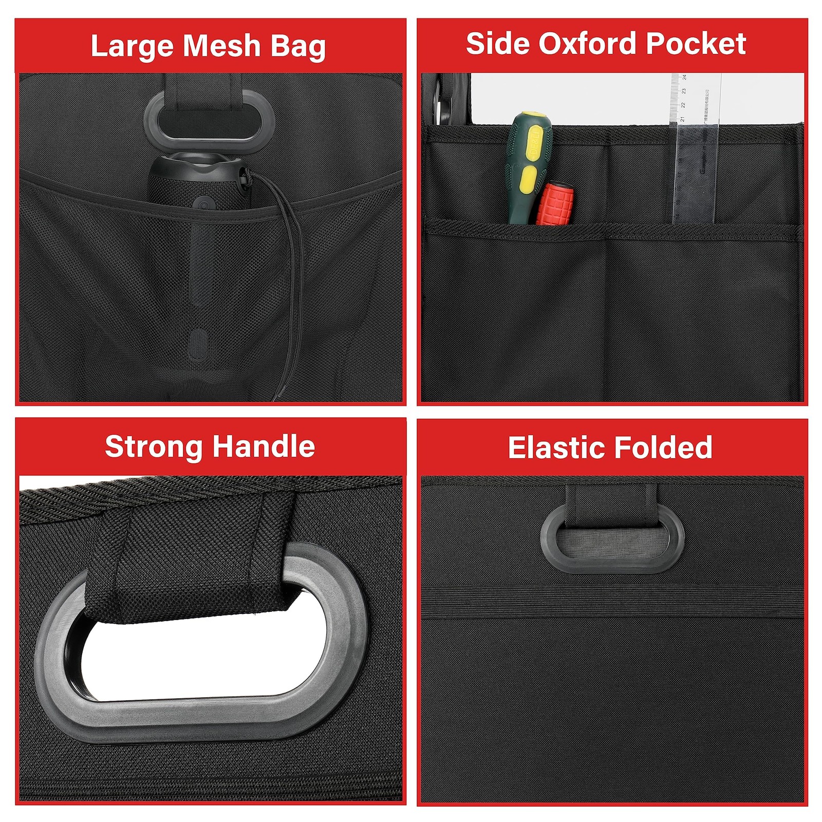 Simple Deluxe Car Trunk Organizer, 2 Compartments Collapsible 1 Pack, Black