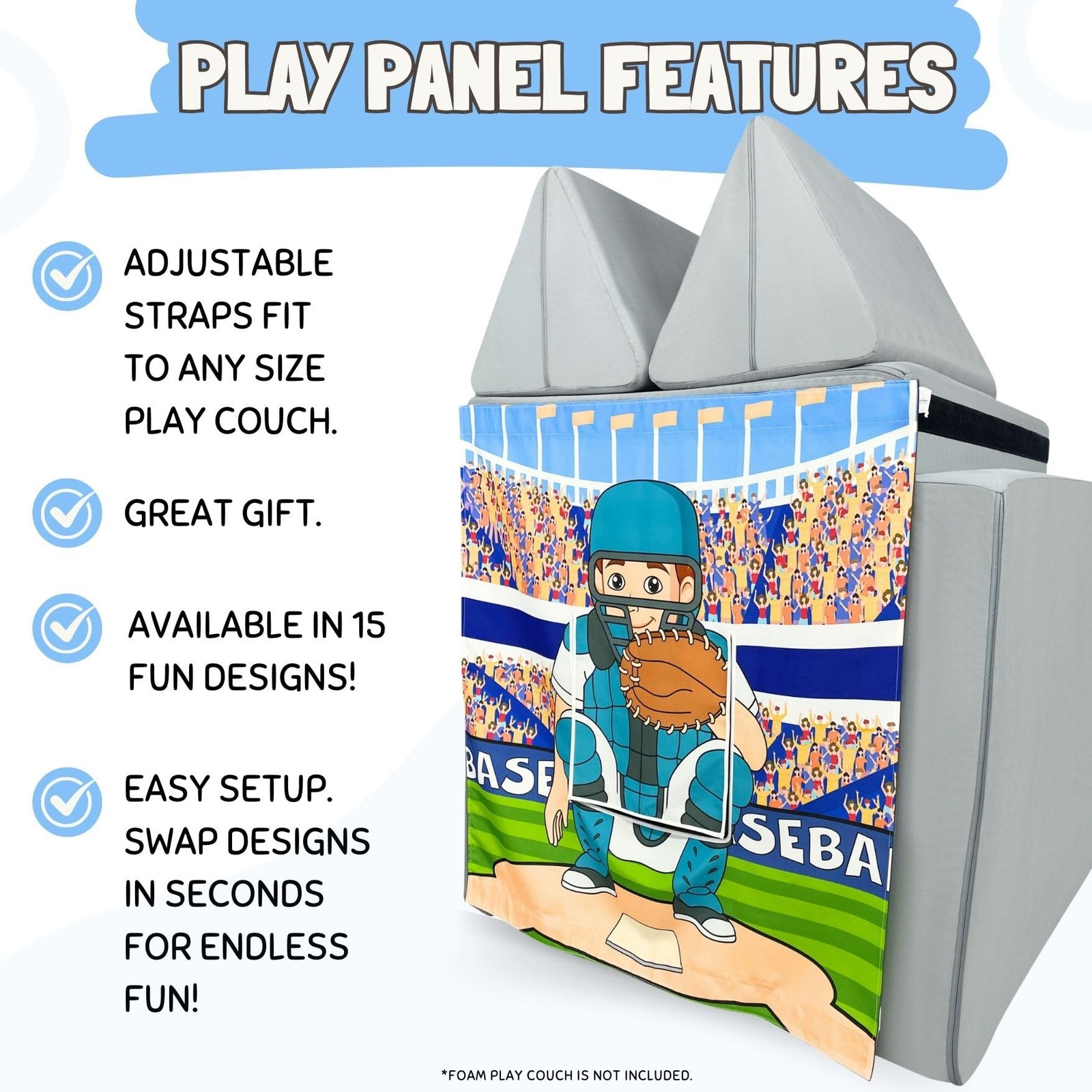 Play Panel for Childrens Foam Sofa Couch (Baseball)