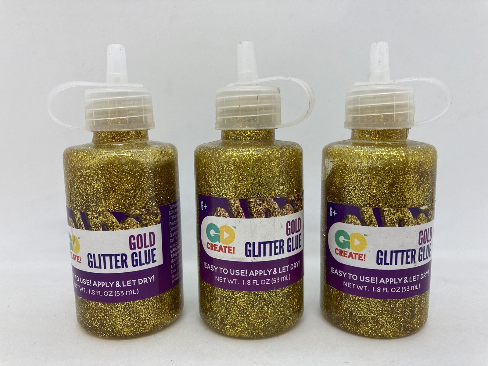 Lot of 3 Horizon Group Go Create Gold Glitter Glue 1.8 oz Each
