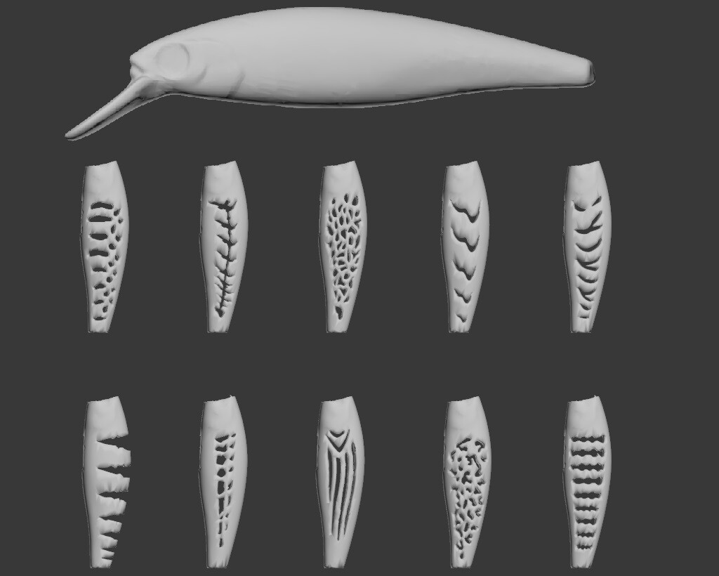 wLure Hard Plastic 3D Stencil for Fishing Lure Jerkbait Blank Body UPM762