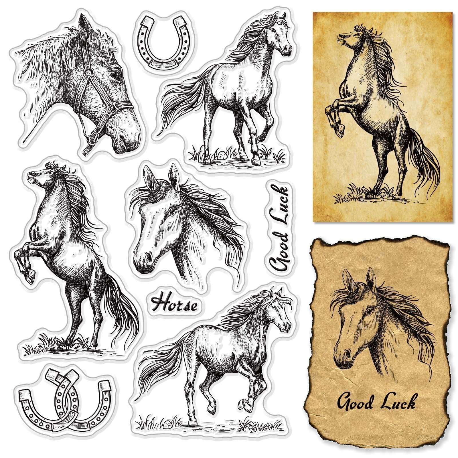 Horses Clear Stamps Horses U-Shaped Hooves Transparent Silicone Stamp Rubber