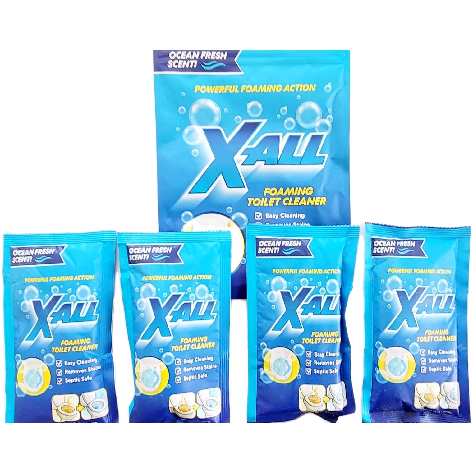X-ALL Foaming Toilet Cleaner, Self-Activating Powder, 1 Pack(4 Treatments), New